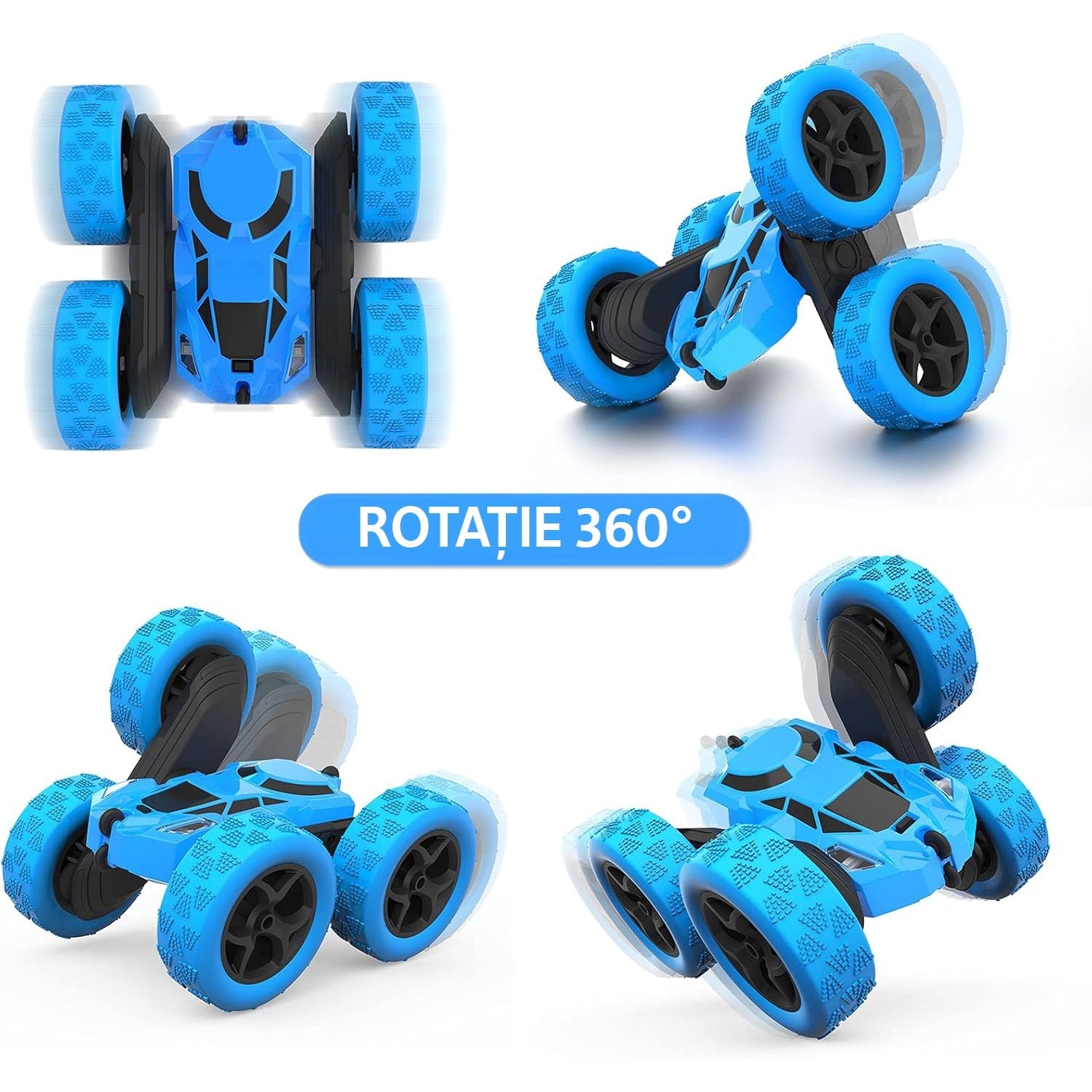 Masina cu telecomanda RC, Fata dubla cu rotire 360°, traciune 4WD, lumini LED, frecventa 2.4GHz, cauciucuri offroad, 2 – imaginea 3
