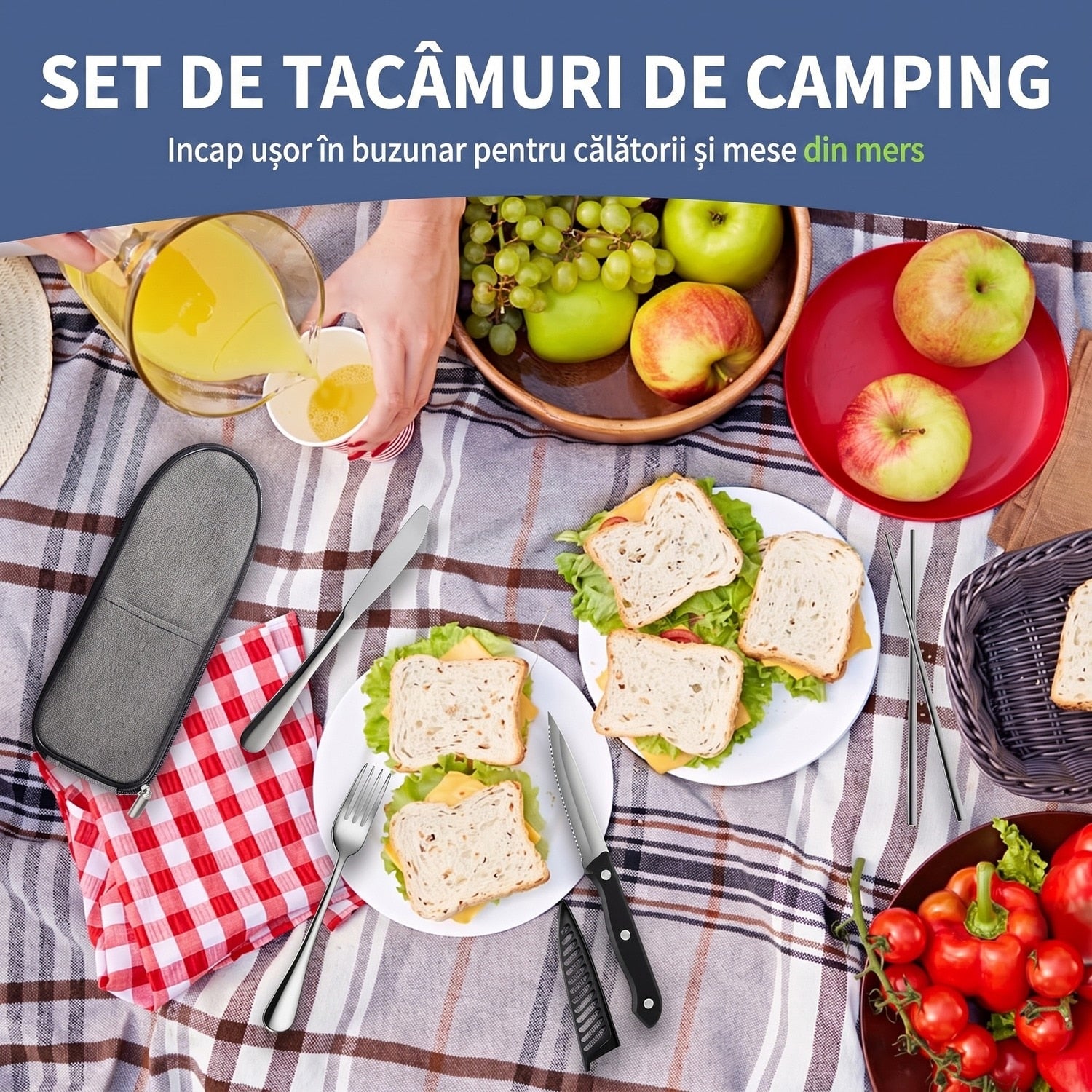 Set tacamuri de calatorie NextWave, reutilizabil si ecologic, husa din panza Oxford cu fermoar si benzi de fixare, include – imaginea 3