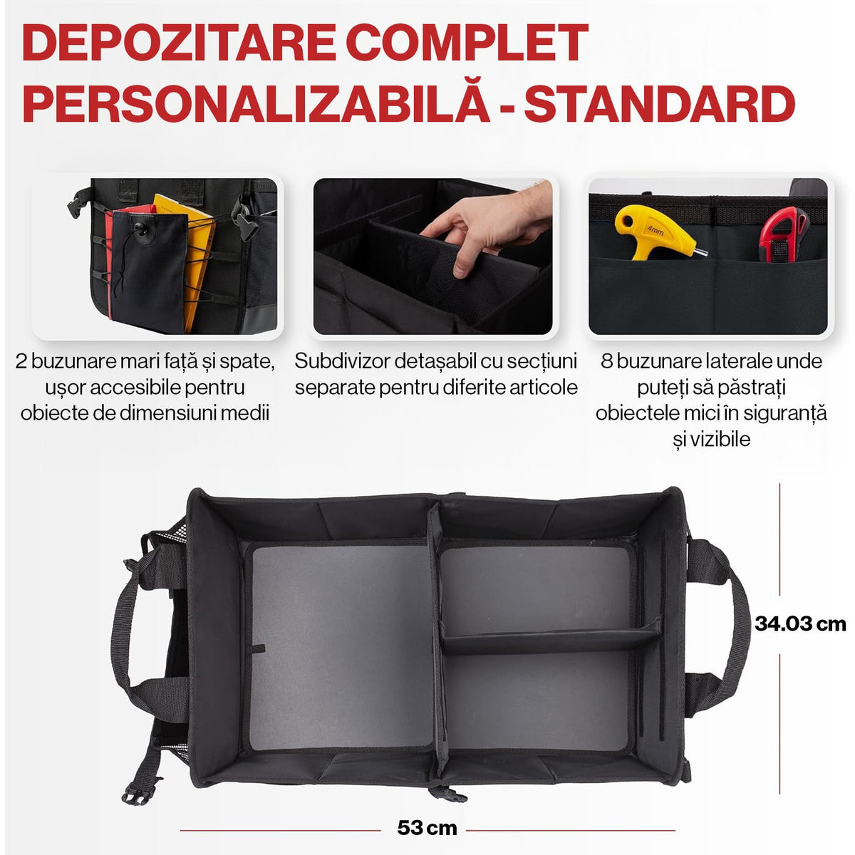 Organizator portbagaj auto pliabil NextWave, compartimentare personalizabila, 53x34cm – imaginea 3