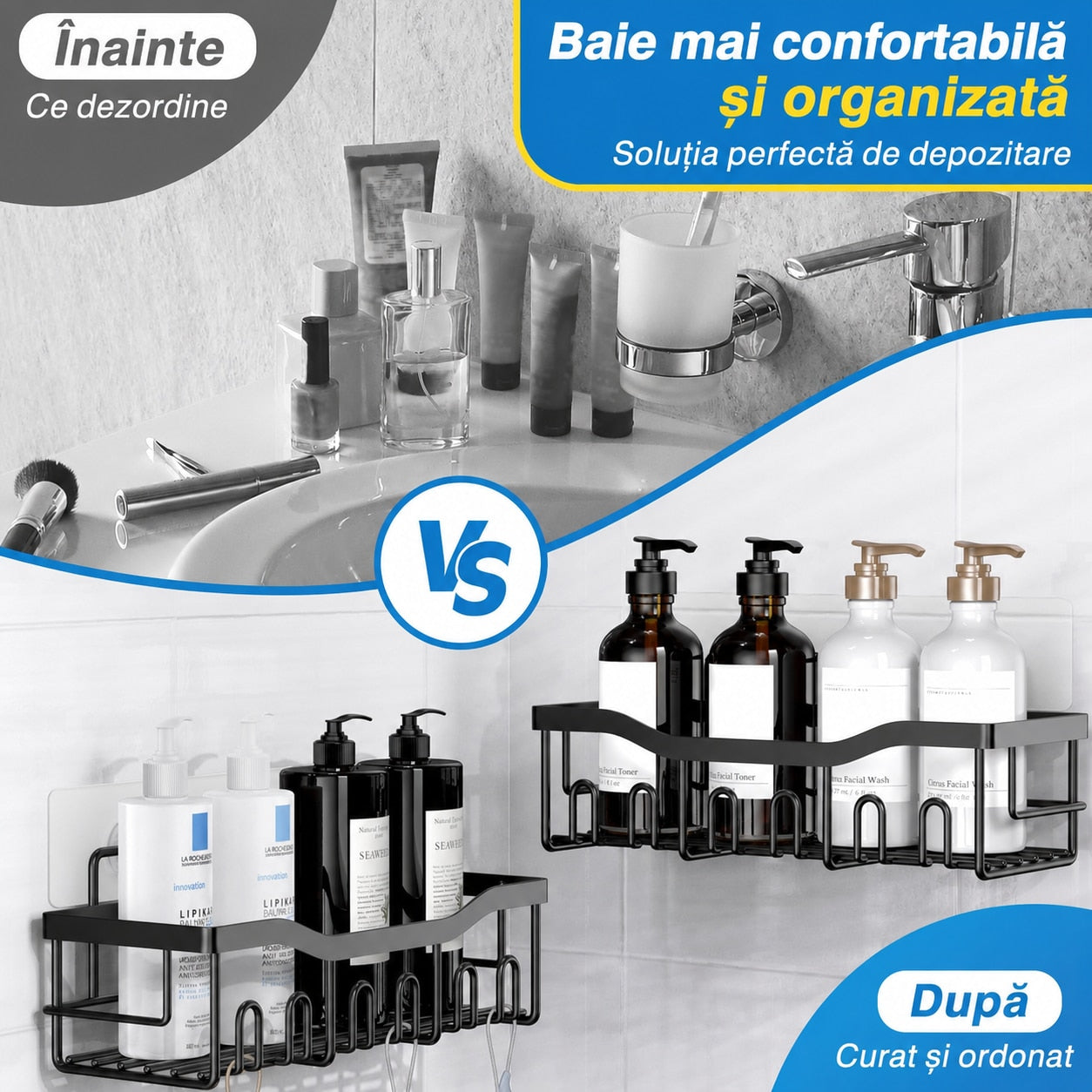 Raft de Baie NextWave® la set, 5 piese cu 2 rafturi pentru dus, 2 suporturi pentru sapun si 1 suport pentru periute, din – imaginea 3