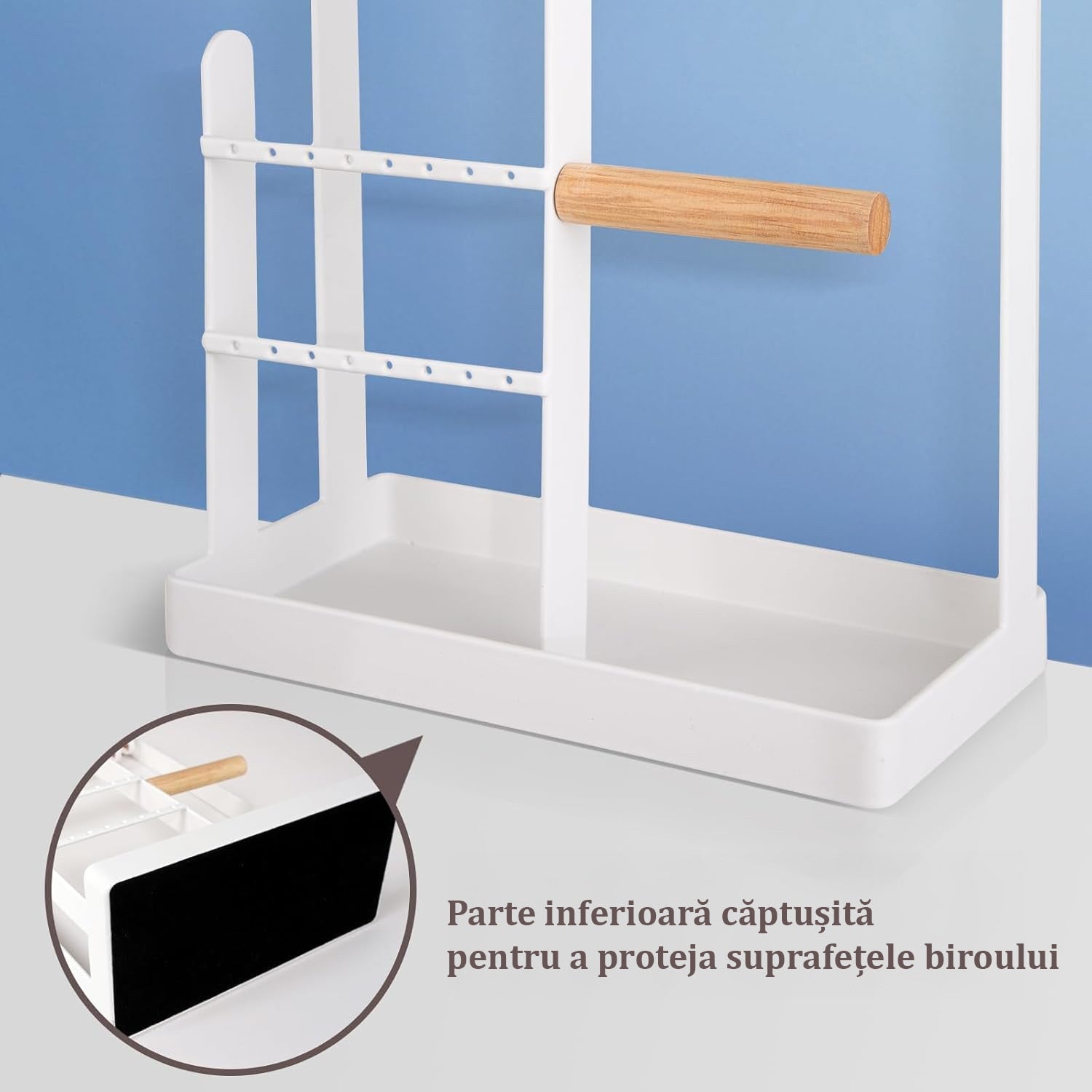 Suport bijuterii NextWave®️, Suport pentru Coliere, Raft tip Turn cu 4 Niveluri si Tavita pentru Cercei, 10 Carlige pentru – imaginea 3