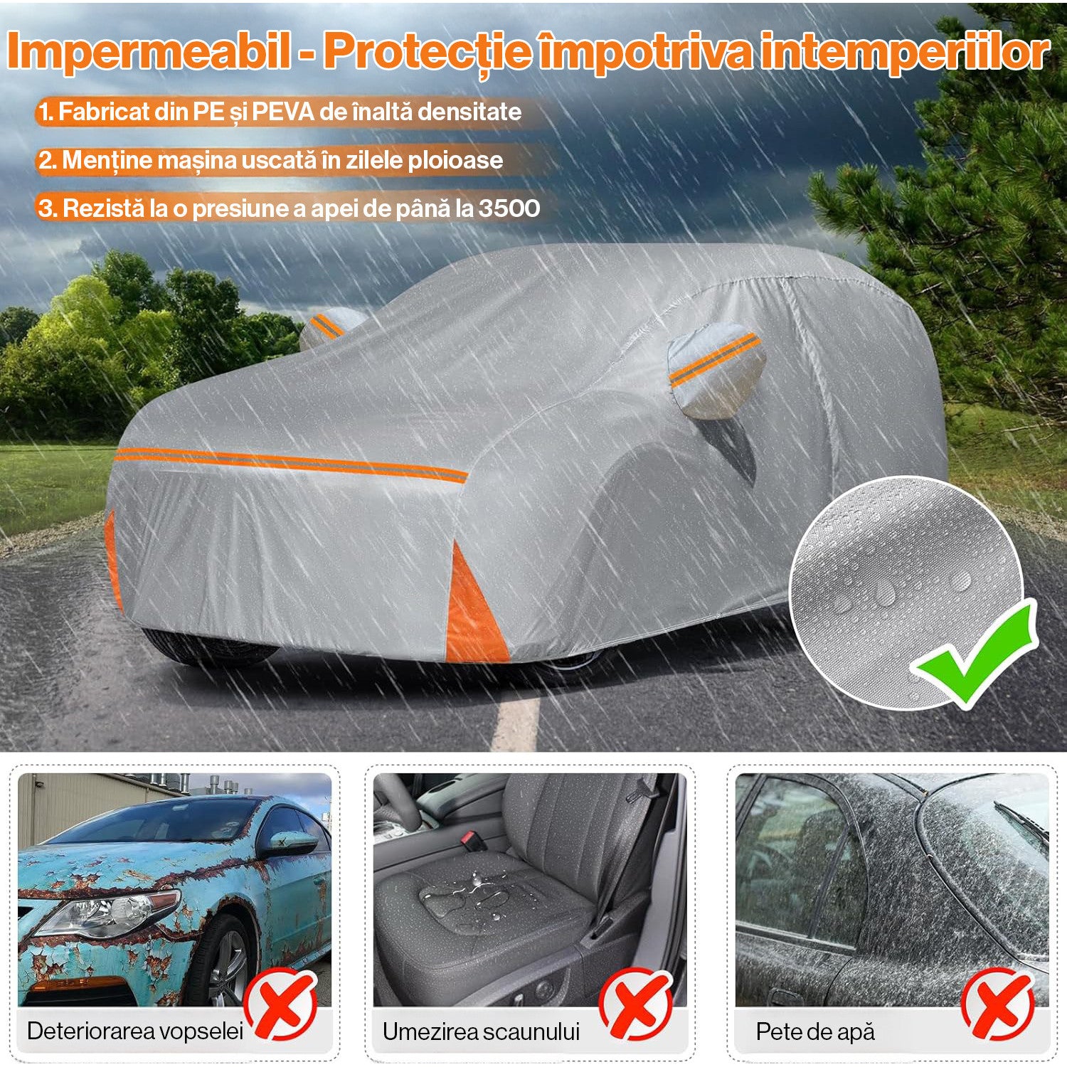 Prelata Auto Premium NextWave®️, Impermeabila, Protectie UV, Praf, Zapada, Inghet, Universala pentru Sedan, Buzunare – imaginea 3