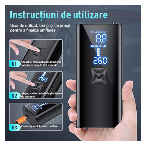 Compresor Auto Portabil Digital NextWave cu accumulator, baterie 6000mAh, pentru Anvelope Auto, Motociclete, Tubliss Enduro – imaginea 3