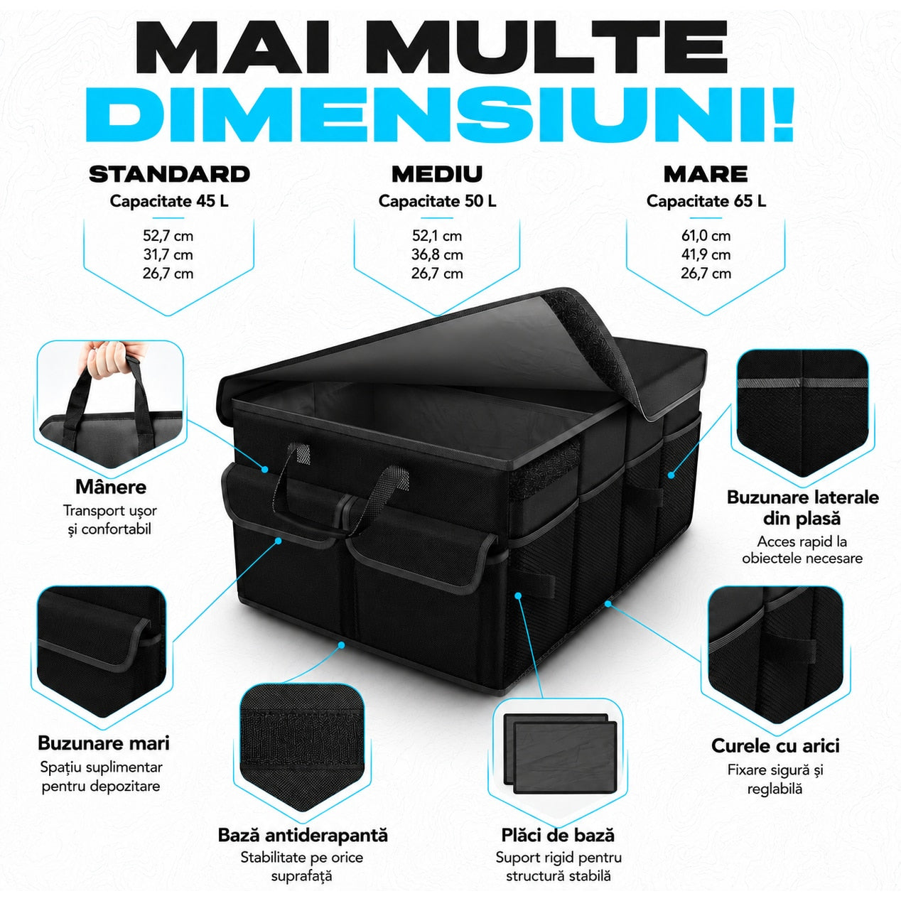 Organizator portbagaj auto NextWave®, pliabil, capacitate 45 L, 2 compartimente spatioase, material Oxford 600D, baza – imaginea 3