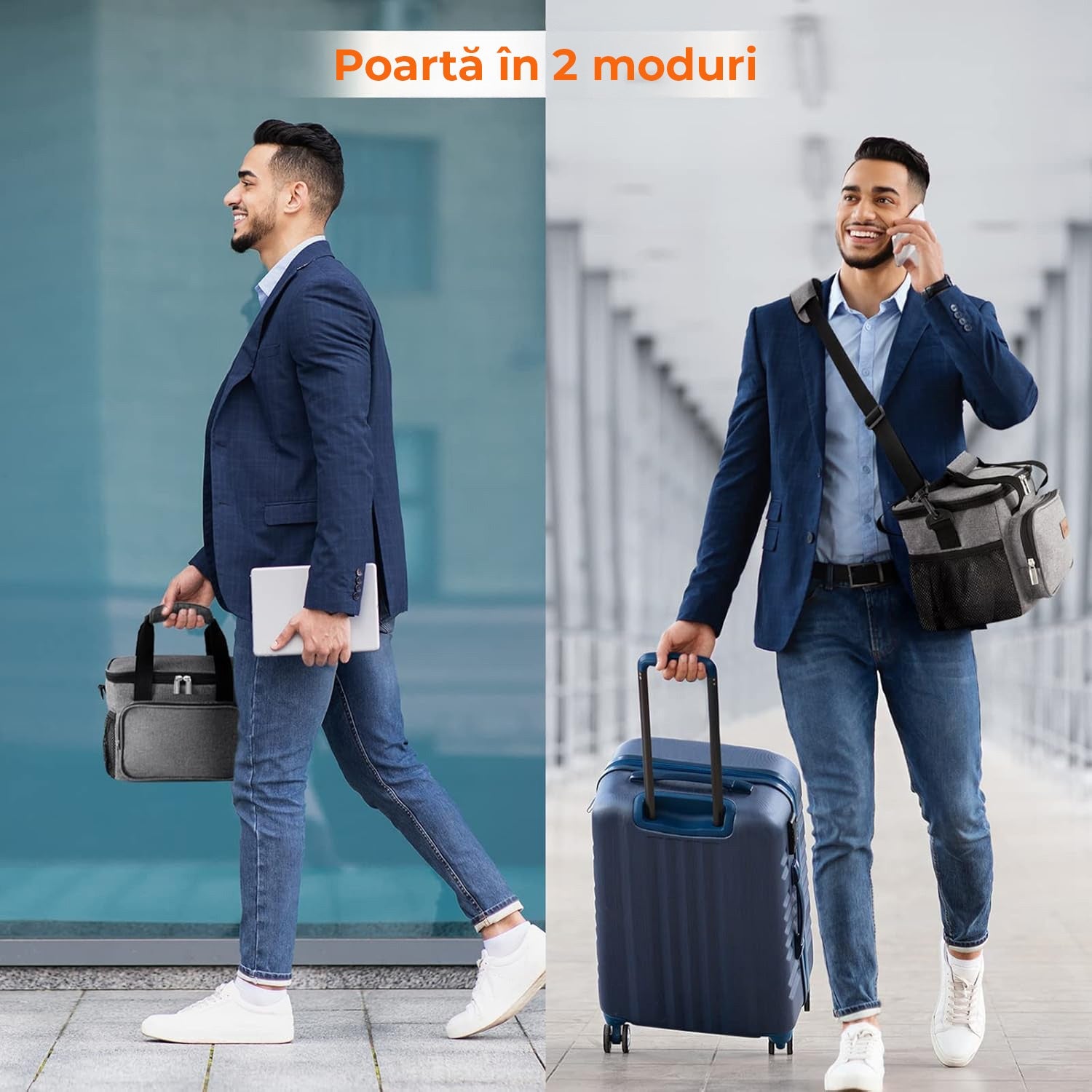 Geanta termoizolanta Lifewit, portabila, compartiment spatios si buzunare laterale, curea ajustabila, 9L, gri – imaginea 3