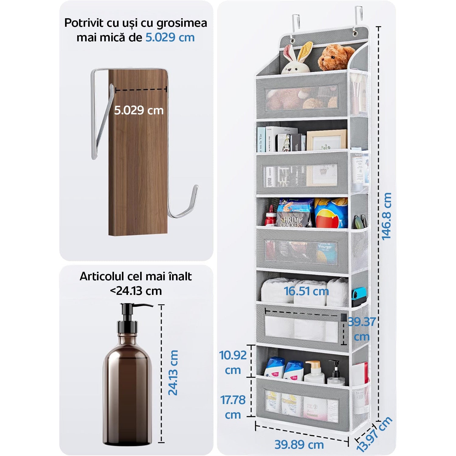 Organizator de usa NextWave®️, 5 compartimente, depozitare pe perete cu raft, material netesut, pliabil, spatiu de – imaginea 3