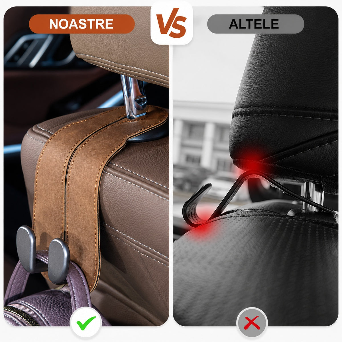 Set 2 carlige auto duble pentru tetiera NextWave®, pentru genti, sacose, haine si accesorii, aliaj de aluminiu-magneziu cu – imaginea 3