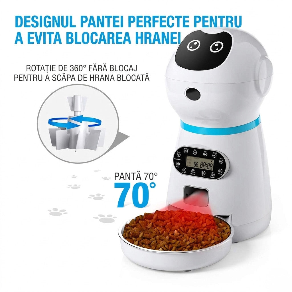 Hranitor Automat Digital Pisici si Caini NextWave®, Dispenser Hrana 3.5L, Bol Inox Premium, Control Portii, Mesaj Vocal – imaginea 3