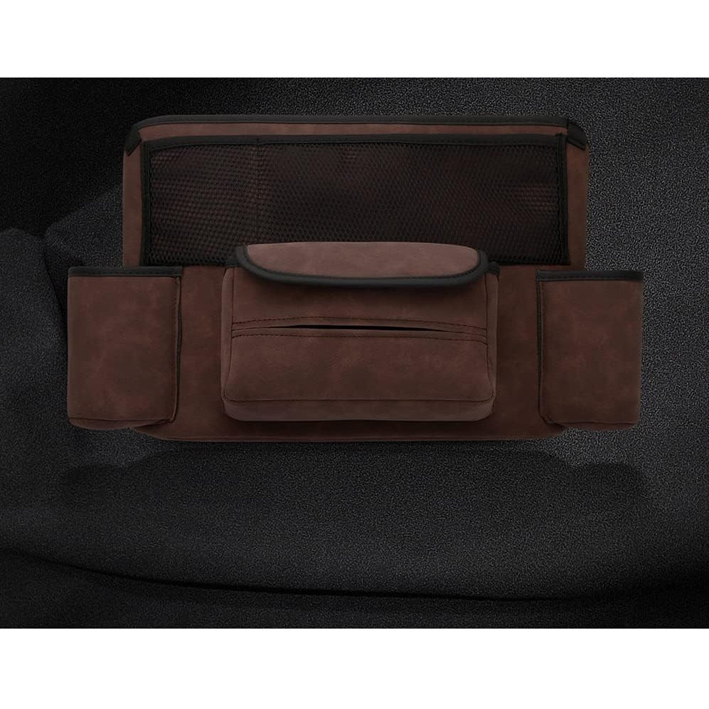 Organizator intre scaune auto NextWave®️, suport pretios cu 5 compartimente, material suede & piele ecologica, capacitate – imaginea 3
