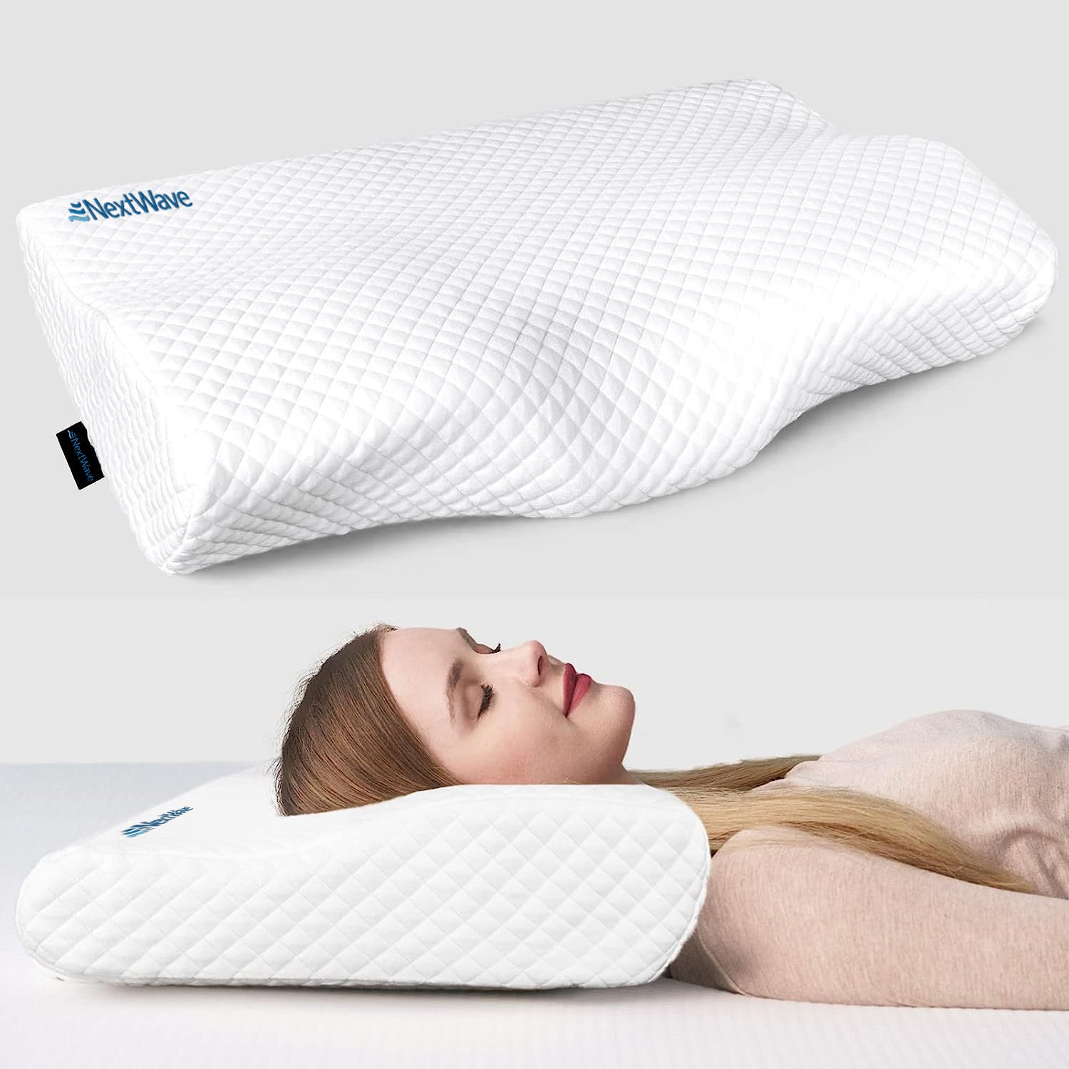 Set 2 perne ortopedice pentru dormit NextWave™, Spuma cu Memorie ergonomica pentru Gat si Suport Cervical, Husa lavabila – imaginea 3