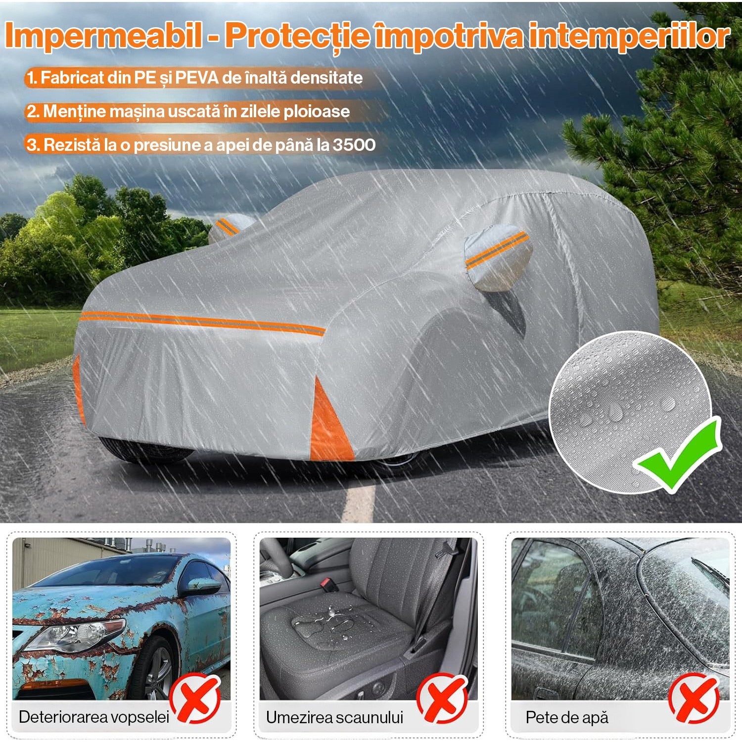 Prelata Auto Premium NextWave®️, Impermeabila, Protectie UV, Praf, Zapada, Inghet, Universala pentru Break, Buzunare – imaginea 3