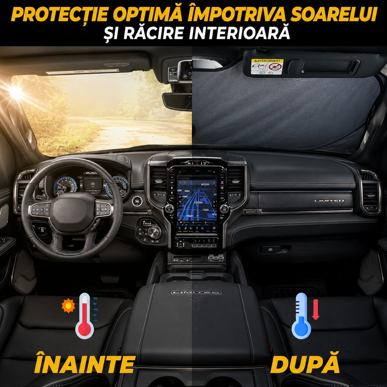 Parasolar auto NextWave® pentru parbriz, material reflectorizant 280T, protectie UV pana la 99%, design pliabil cu cadru – imaginea 3