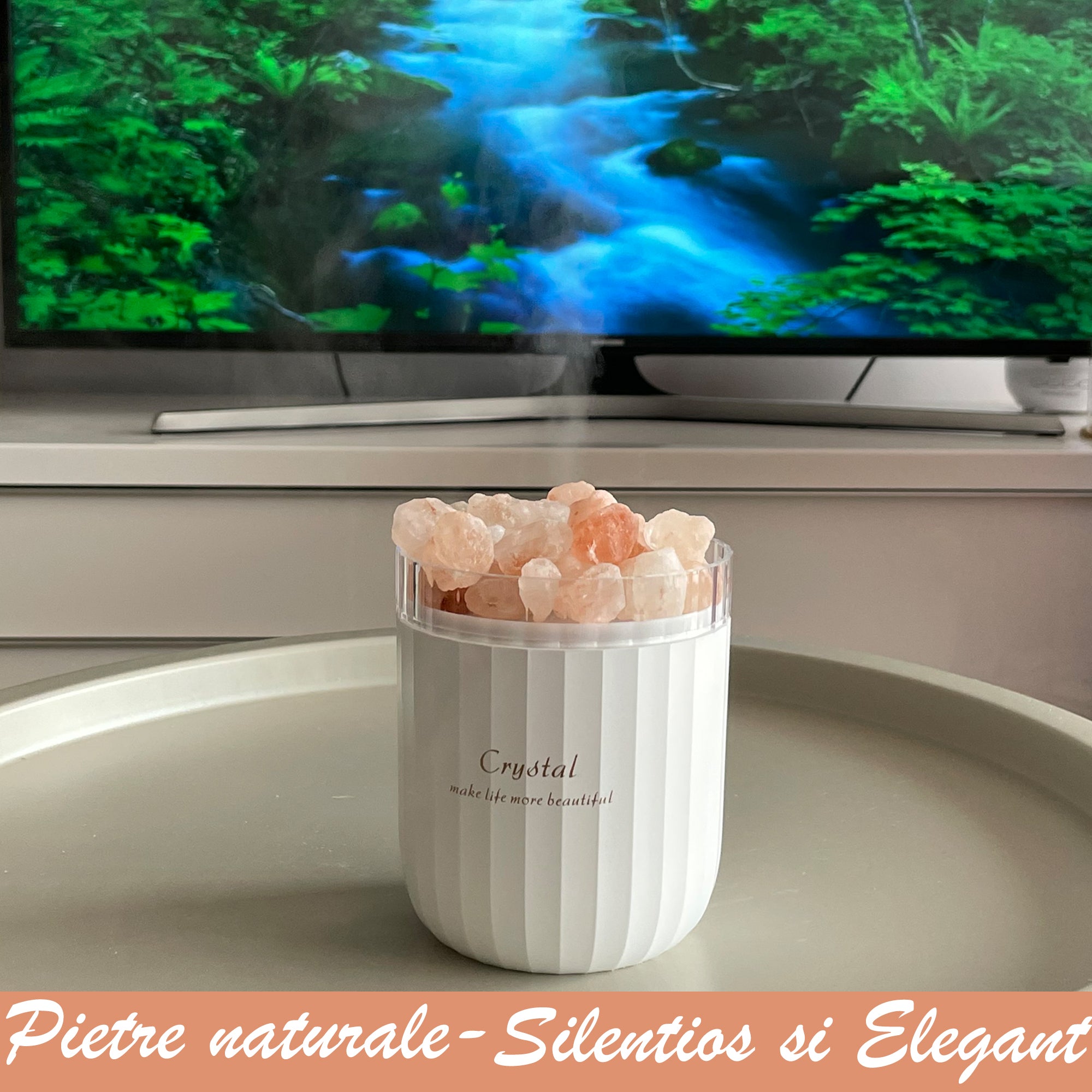 Umidificator de aer Ultrasonic NextWave®, cu difuzor aromaterapie, pietre din sare de Himalaya, Baterie reincarcabila – imaginea 3