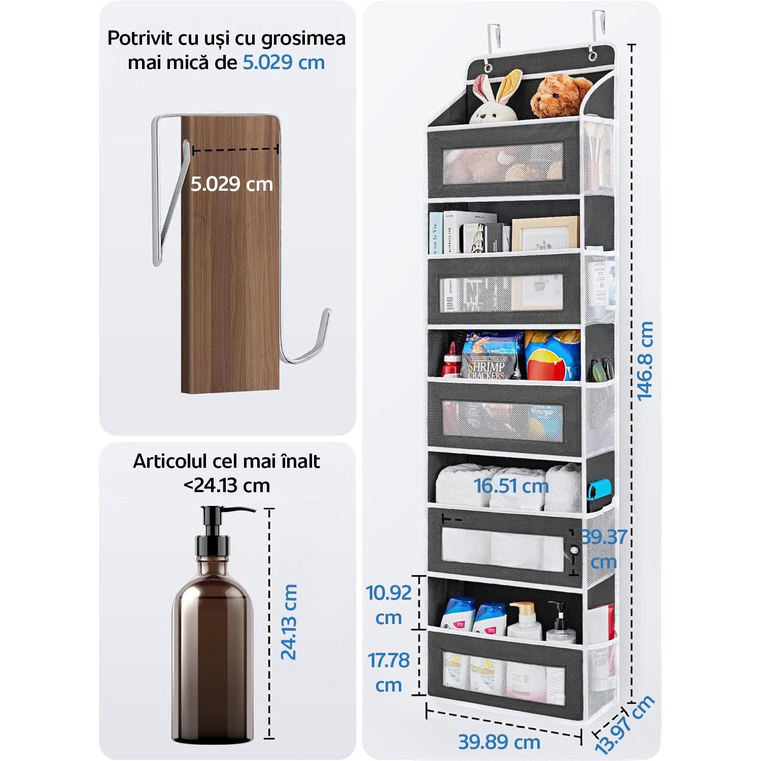 Organizator de usa NextWave®️, 5 compartimente, depozitare pe perete cu raft, material netesut, pliabil, spatiu de – imaginea 3
