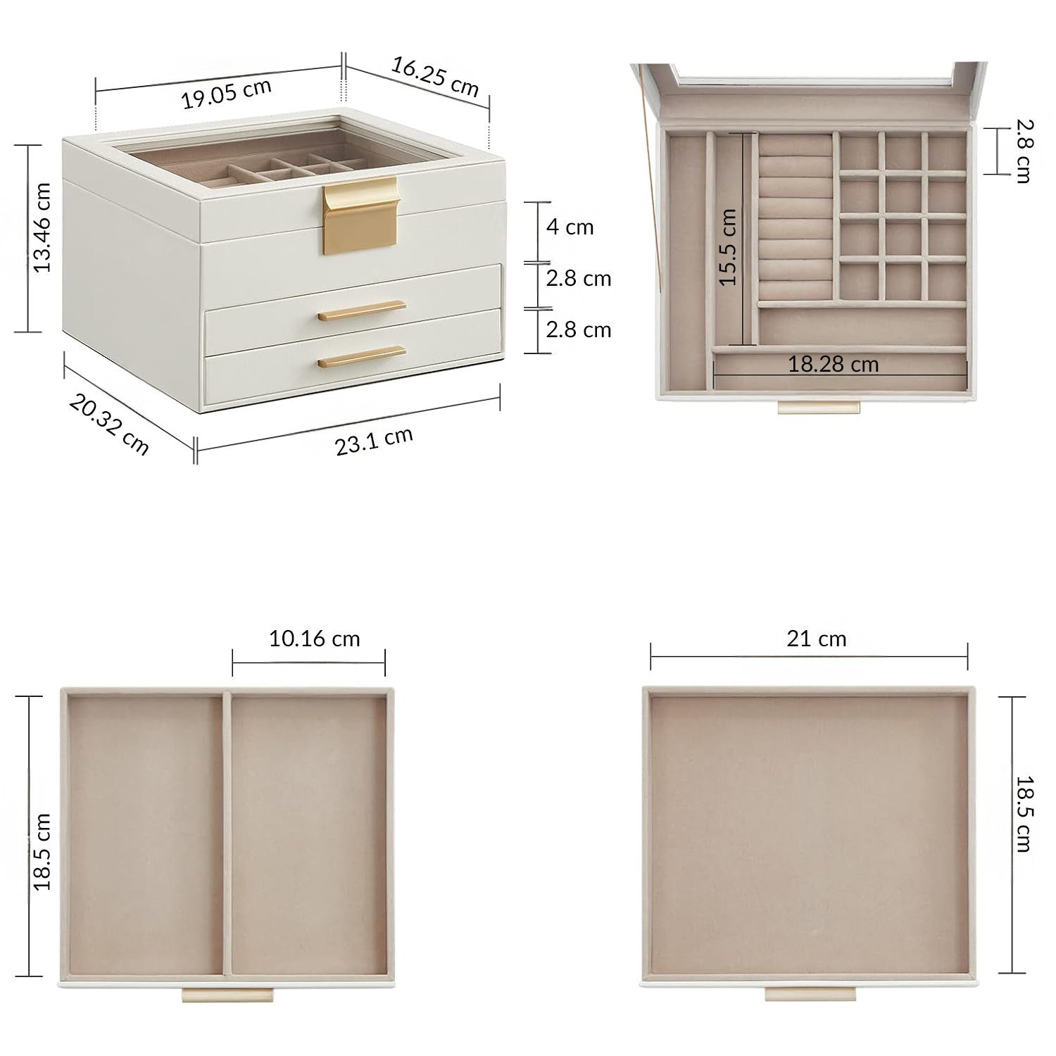 Cutie de bijuterii pe 3 niveluri cu 2 sertare, NextWave®, piele ecologica cu interior catifelat, spatii dedicate pentru – imaginea 3