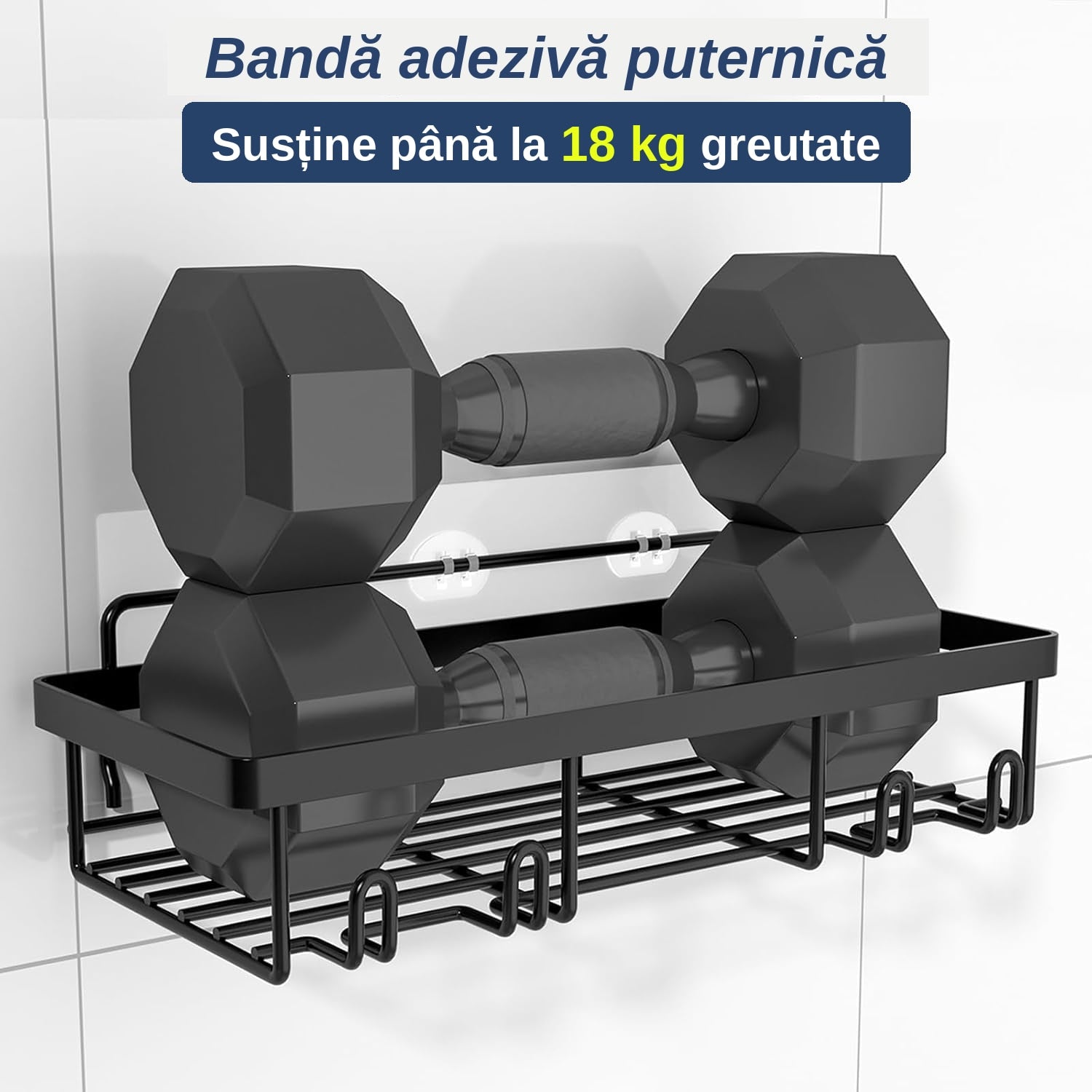 Raft de baie NextWave® la set, 5 piese cu 3 etajere pentru dus, 1 suport pentru sapun si 1 suport pentru periute de dinti – imaginea 3