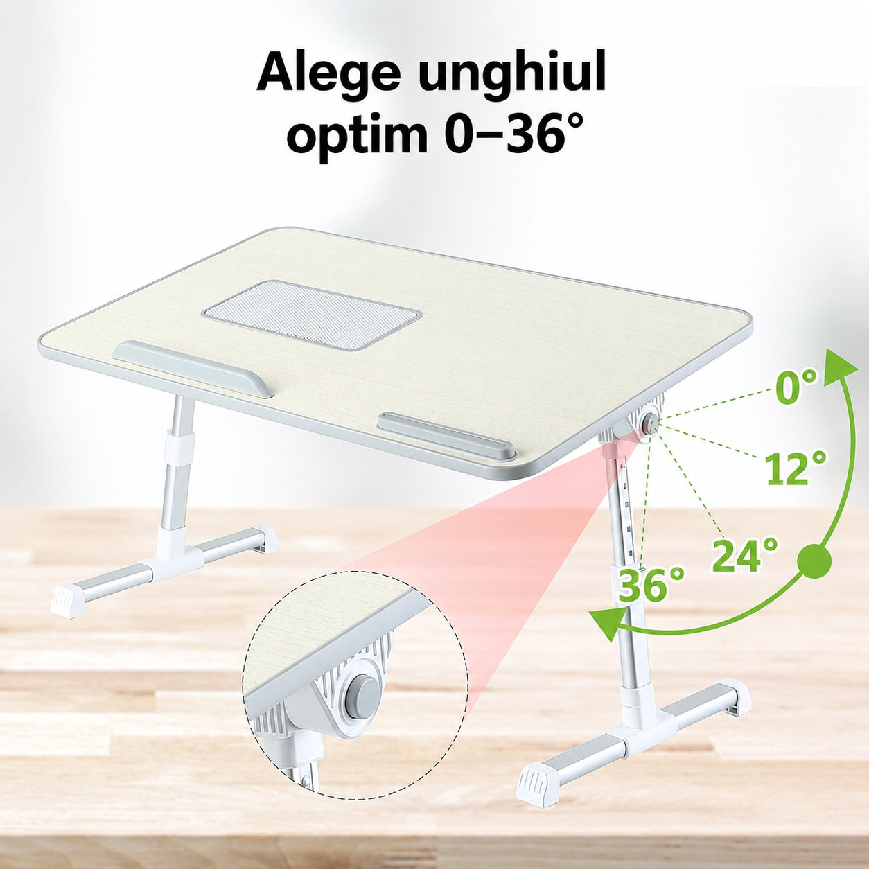 Masa Laptop Pliabila NextWave®, Ventilator Racire USB, Inclinare Ajustabila, Suport Reglabil pentru Pat si Canapea, Picioare – imaginea 3