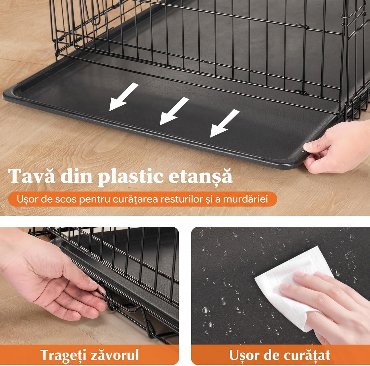 Cușcă pentru câini NextWave®️, design pliabil și portabil, 2 uși cu închidere sigură, tavă detașabilă etanșă și panou – imaginea 3