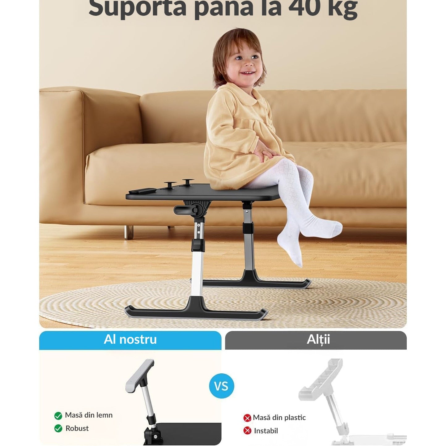 Masa pliabila pentru Laptop NextWave®️, pentru birou, pat sau canapea, 5 niveluri de inaltime si 4 unghiuri de inclinare – imaginea 3
