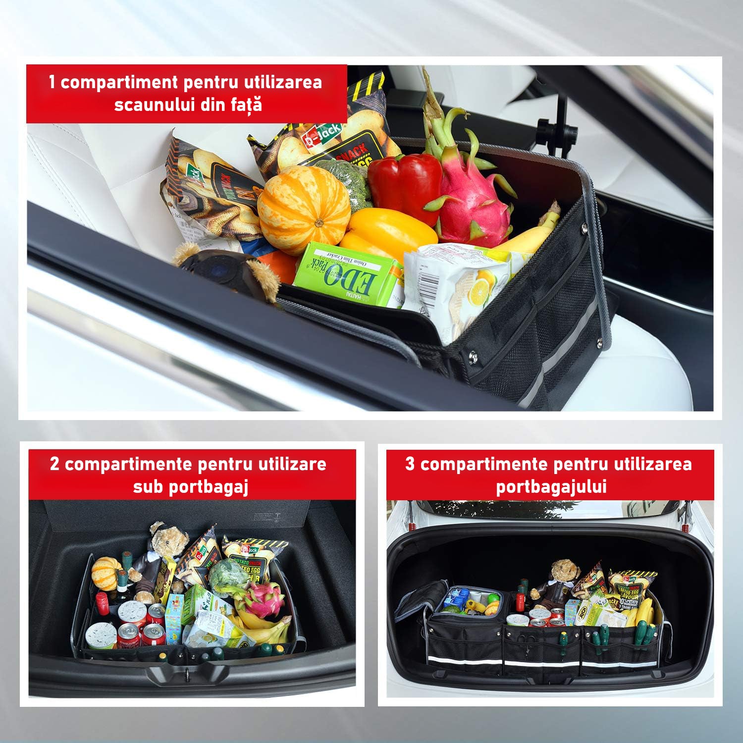 Organizator portbagaj auto cu Geanta Termica NextWave®️ si chingi de ancorare, Multifunctional, Pliabil, 6 compartimente – imaginea 3