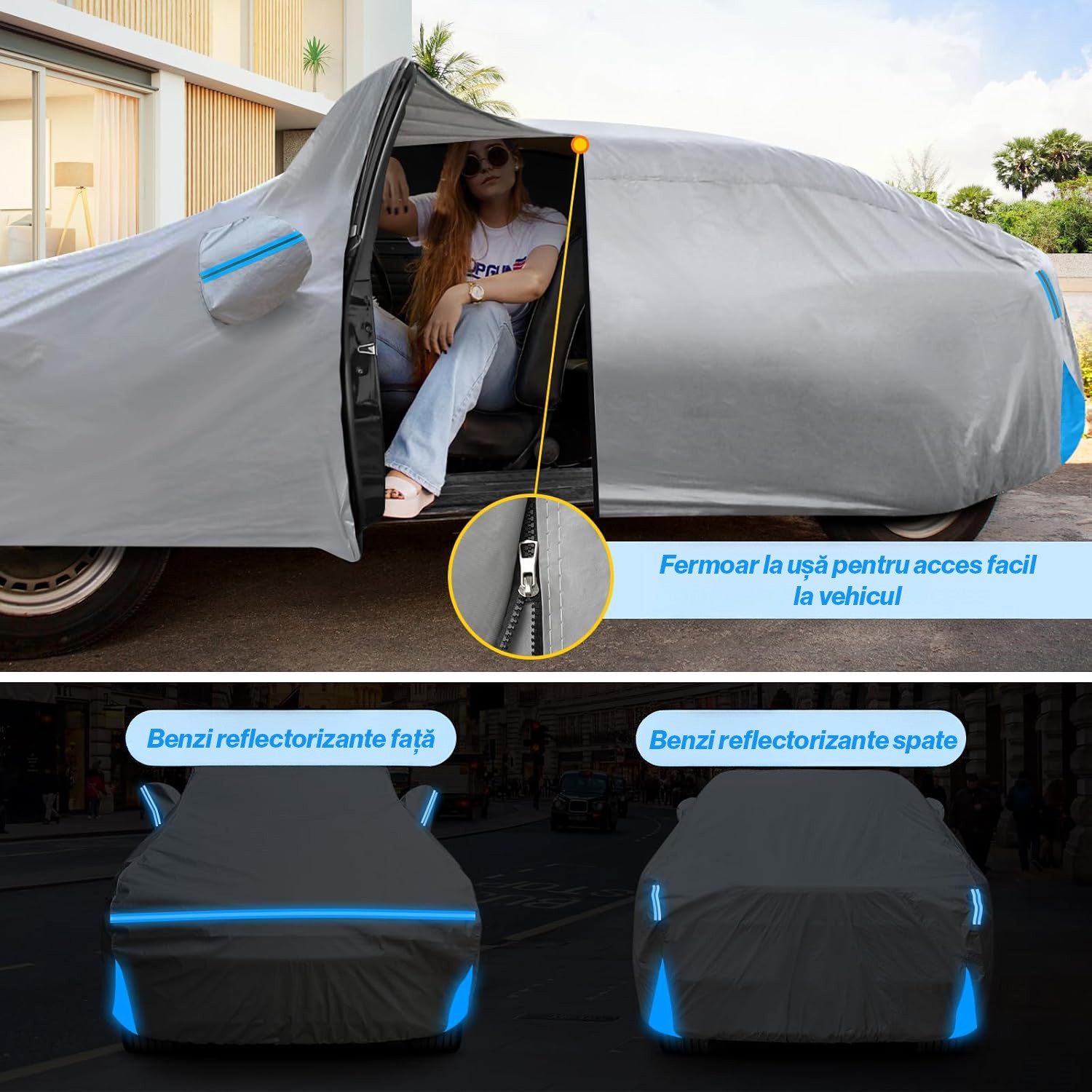 Prelata Auto Premium NextWave®️, Impermeabila, Protectie UV, Praf, Zapada, Inghet, Universala pentru VAN sau SUV, Buzunare – imaginea 3