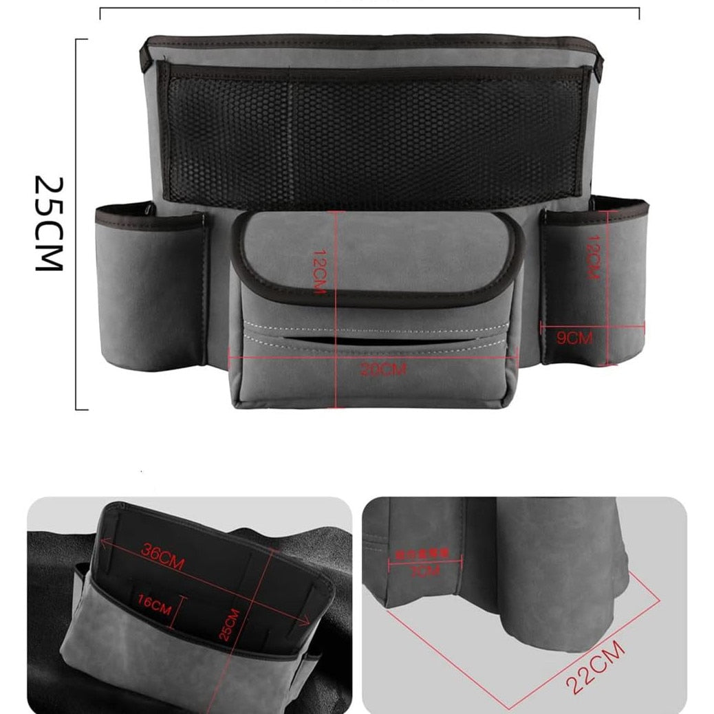 Organizator auto NextWave, 5 compartimente, suede & piele ecologica, gri, 36x25x22cm – imaginea 3