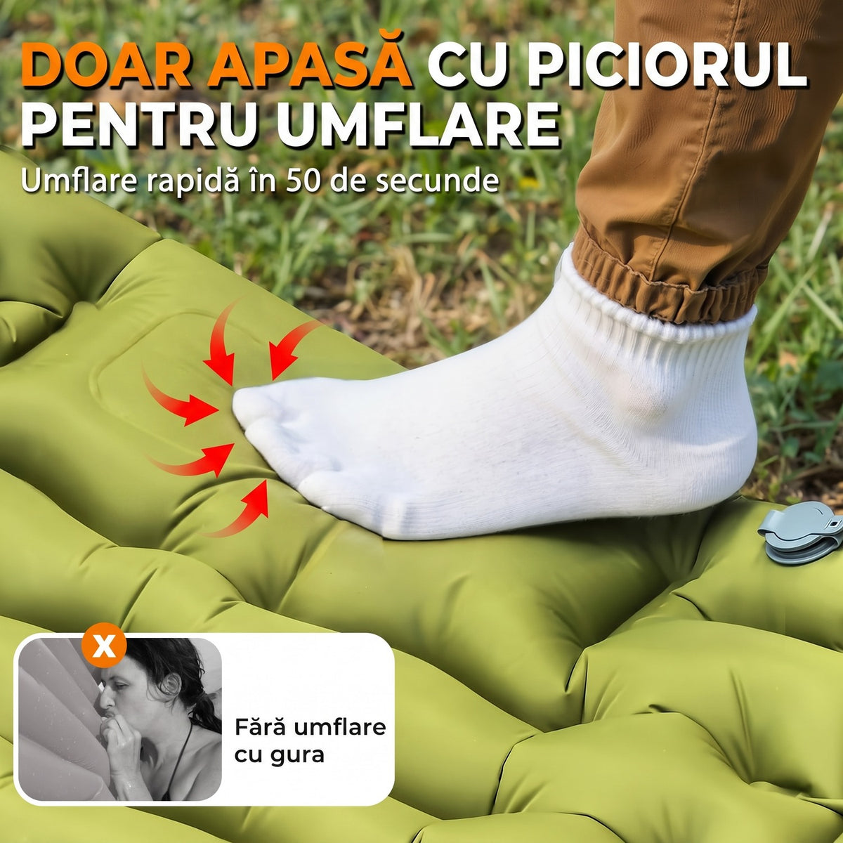 Saltea gonflabilă camping NextWave®️, suport confortabil cu pernă integrată, pompă de picior pentru umflare rapidă în 50 – imaginea 3