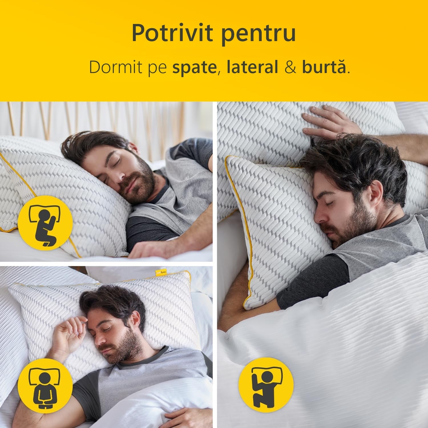 Perna ortopedica pentru dormit ajustabila NextWave®️, Spuma cu Memorie Maruntita pentru Gat si Suport Cervical, 2 Zone de – imaginea 3