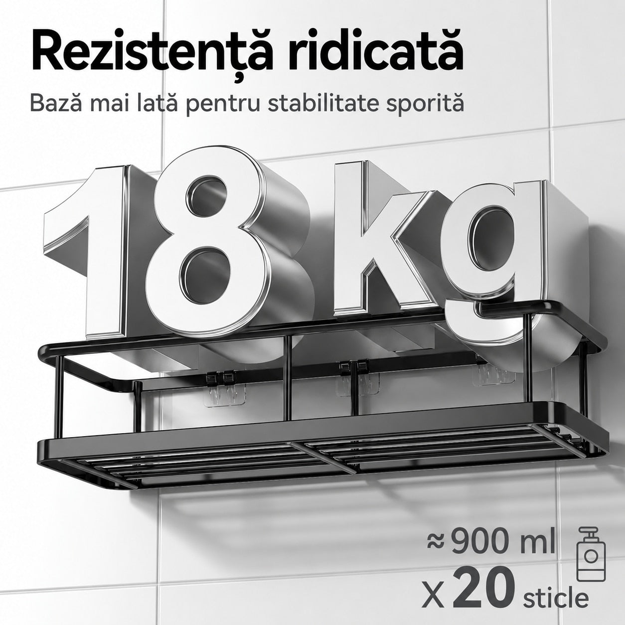 Raft de baie NextWave® la set, 6 piese cu 3 etajere mari, 1 raft compact, suport pentru sapun si sistem cu carlige, montare – imaginea 3