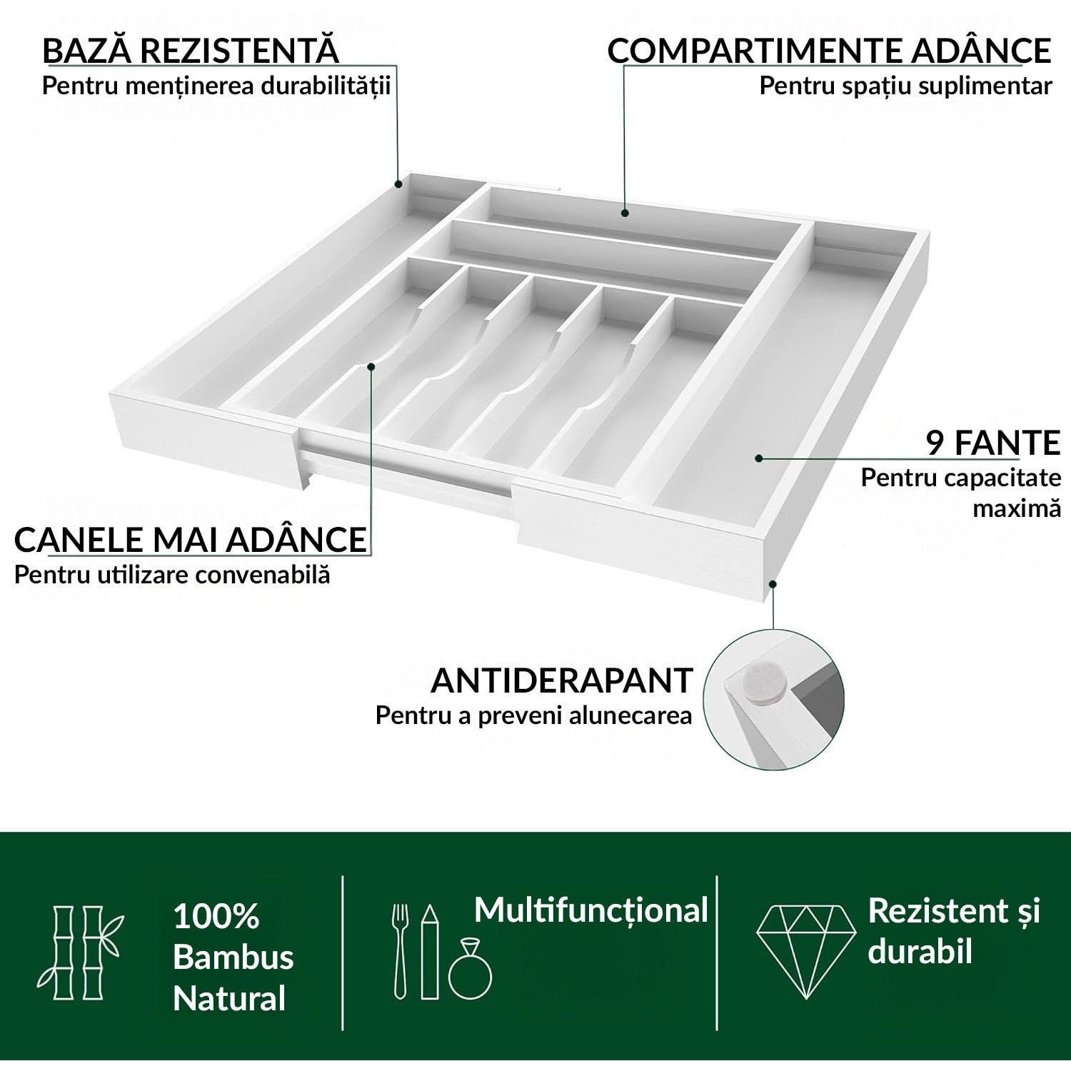 Organizator extensibil pentru tacamuri si ustensile NextWave® – bambus natural lacuit, finisaj negru elegant, 9 – imaginea 3