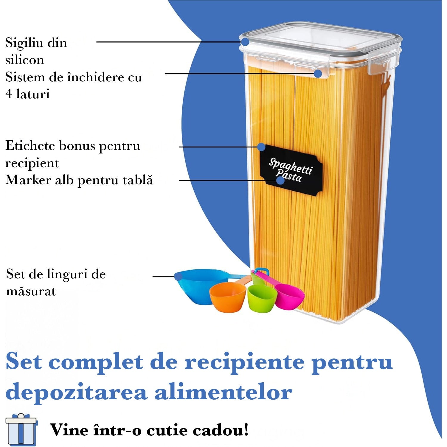 Set 14 recipiente depozitare alimente NextWave® – plastic alimentar transparent fara BPA, capace negre etanse, utilizabile – imaginea 3