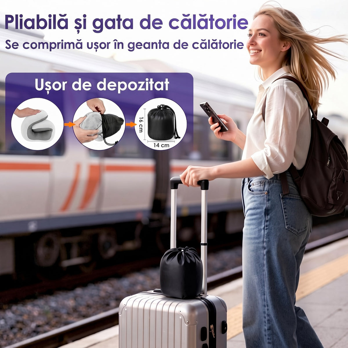 Pernă de călătorie pentru gât NextWave®️, suport ergonomic 360° pentru cap și bărbie, cataramă reglabilă, include mască de – imaginea 3