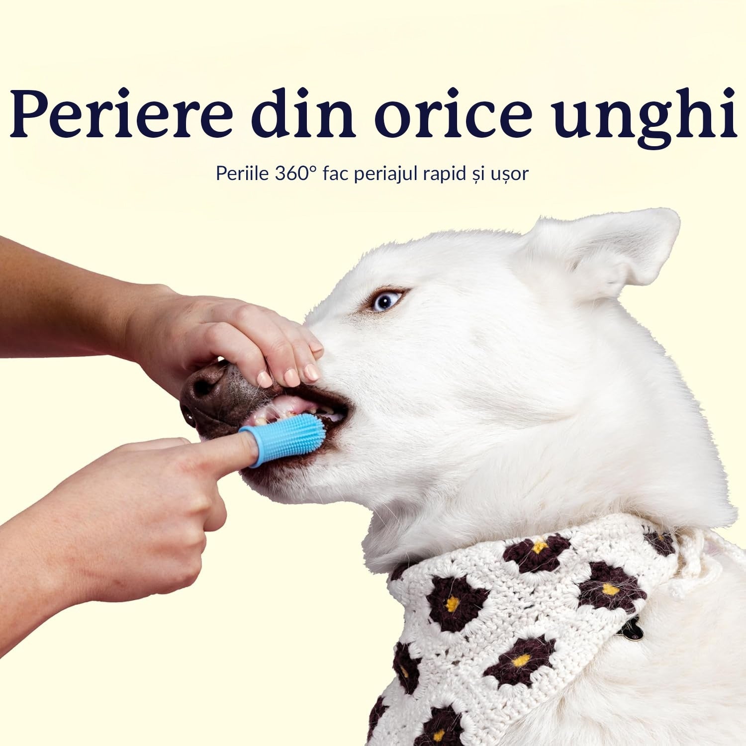 Set 2 periute de dinti pentru animale de companie tip degetar 360°, caine, pisica de dimensiune mare sau mica, silicon moale – imaginea 3