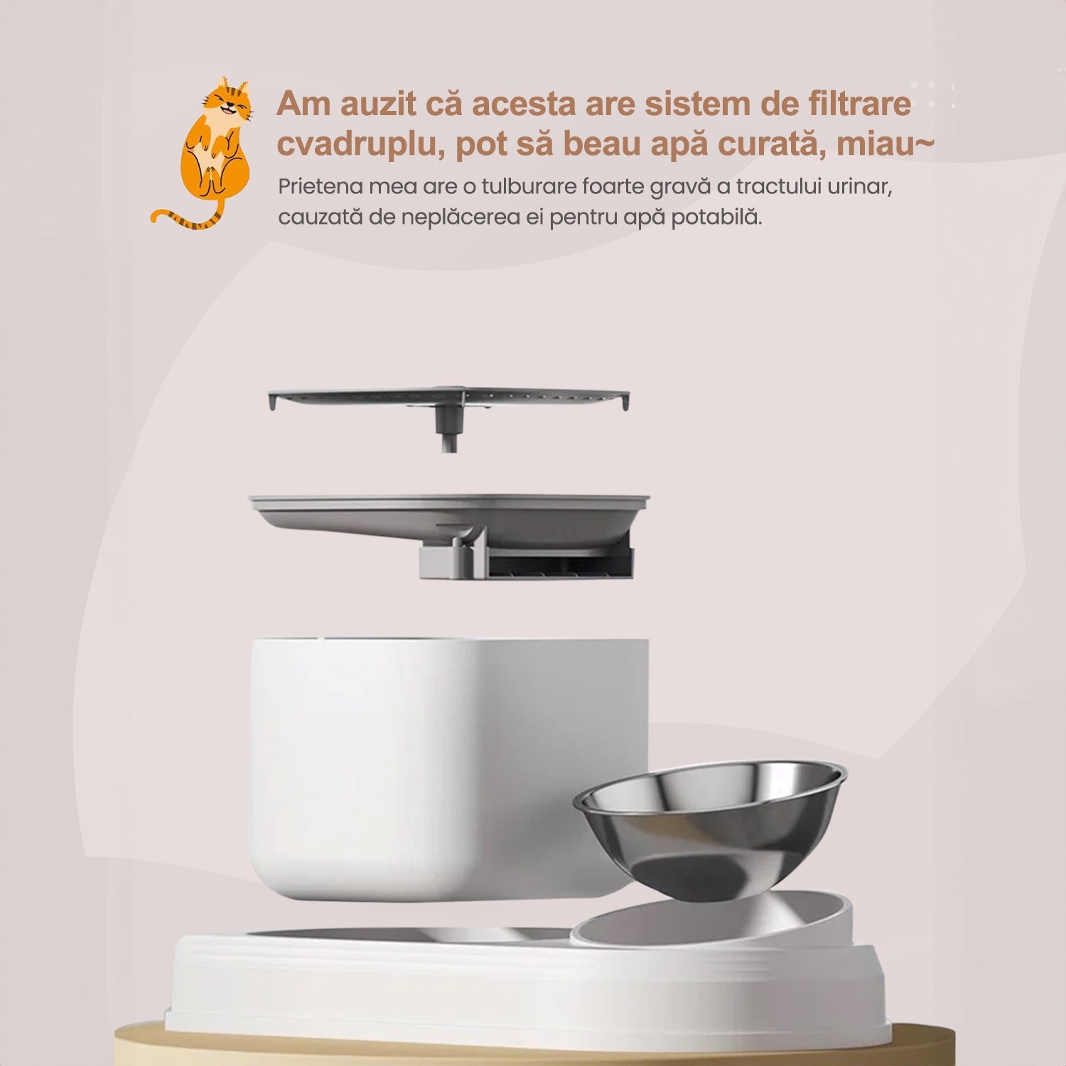 Dispenser apa automat cu Bol pentru mancare NextWave®, 2-1 tip fantana pentru pisici si caini, cu purificare si filtrare – imaginea 3