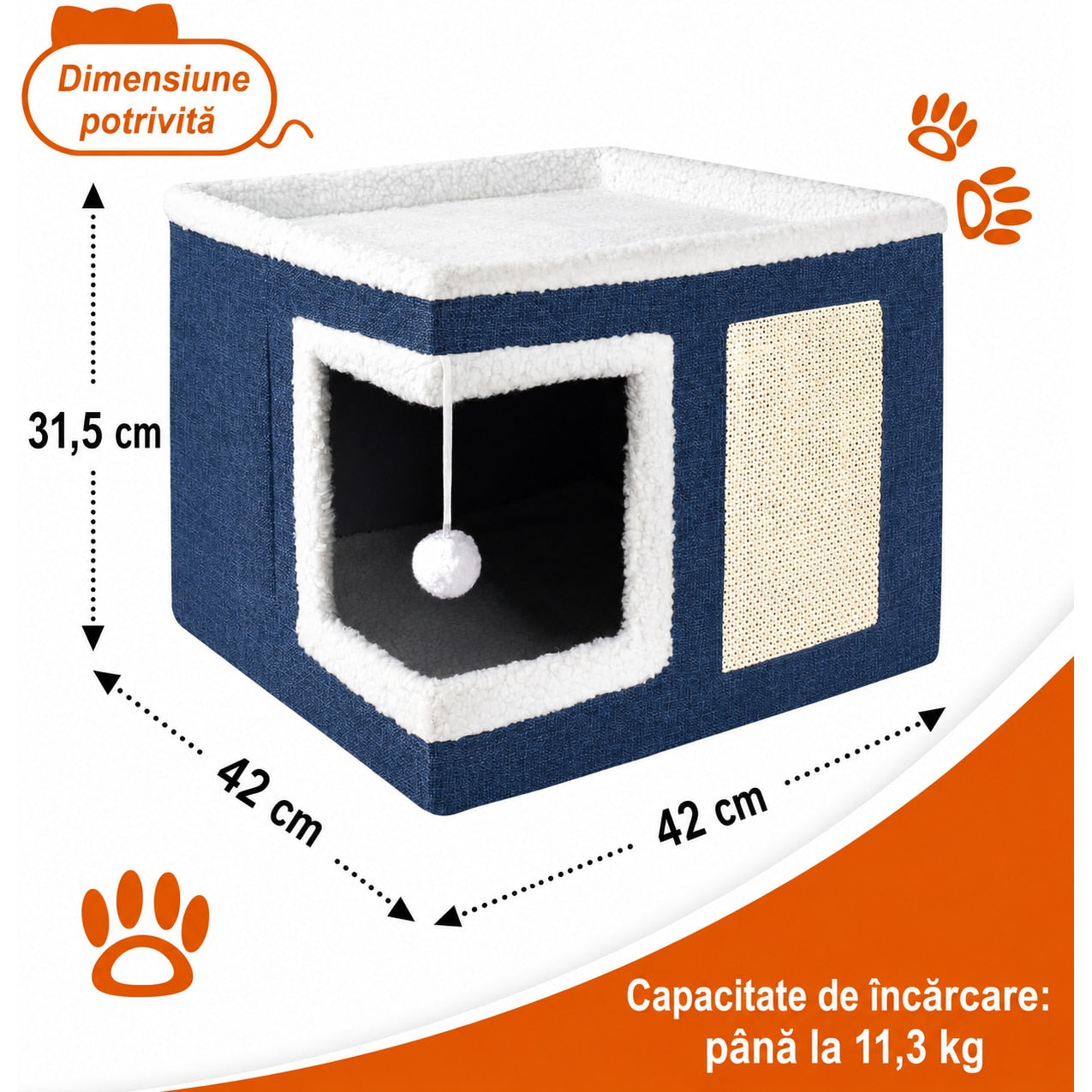 Casa Pisici NextWave®, Casuta Moale pentru Interior, Pat Tip Pestera cu Perna Detasabila, Material Bumbac, Design – imaginea 3