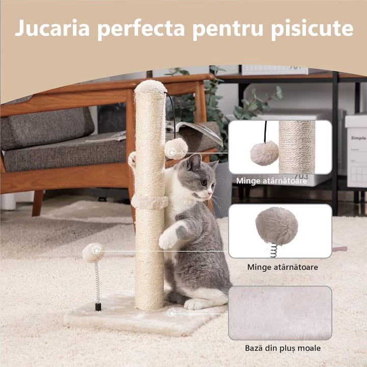 Ansamblu de joaca pentru pisici adulte sau pui NextWave®, Stalp pentru ascutit ghearelor, bila suspendata, confectionat din – imaginea 3