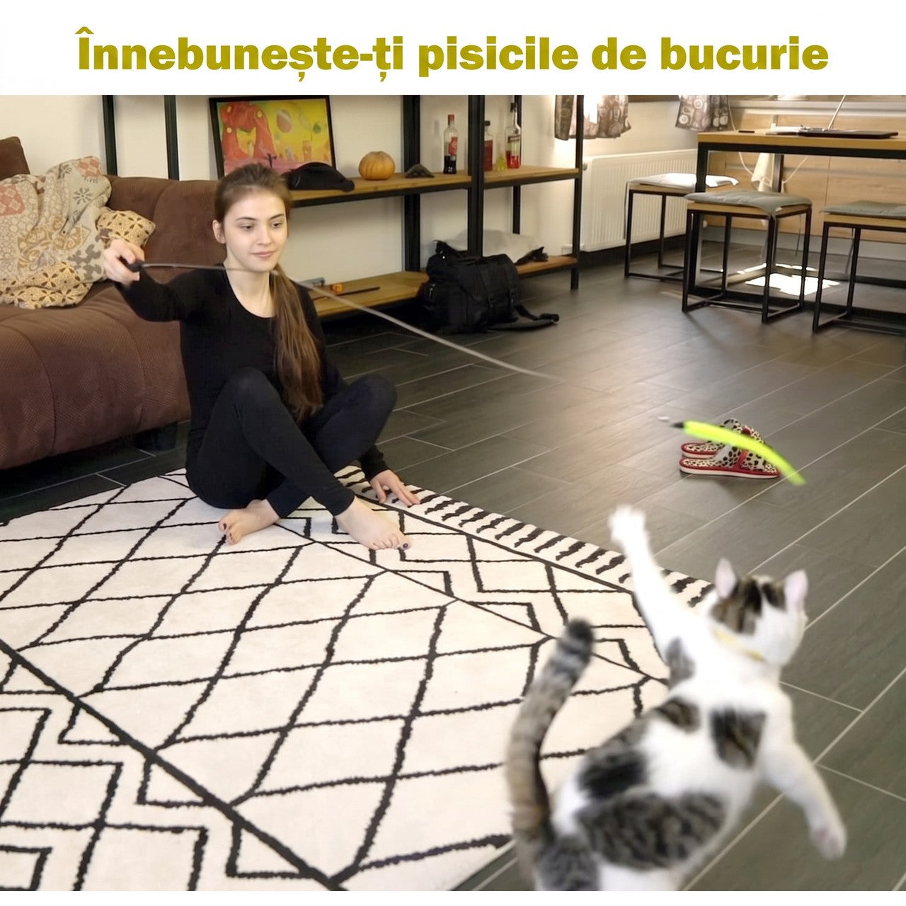Set jucarii interactive pentru pisici NextWave, stimuleaza instinctul de vanator si miscarea, 2 baghete telescopice – imaginea 3