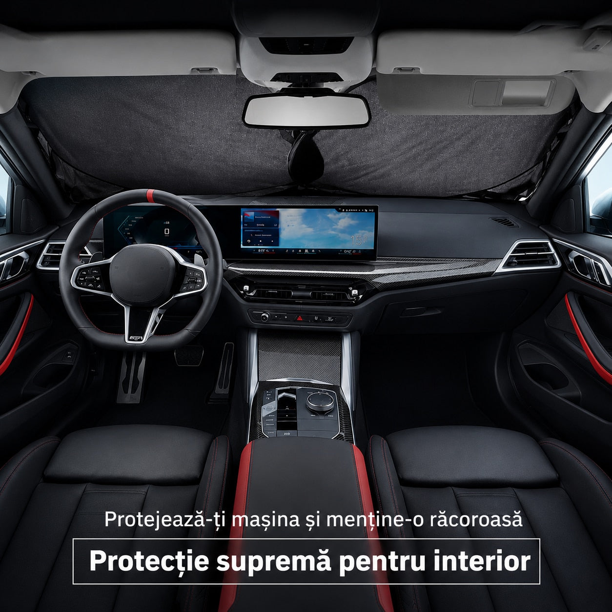 Parasolar auto NextWave® pentru parbriz, material reflectorizant 280T, protectie UV pana la 99%, design pliabil cu cadru – imaginea 3