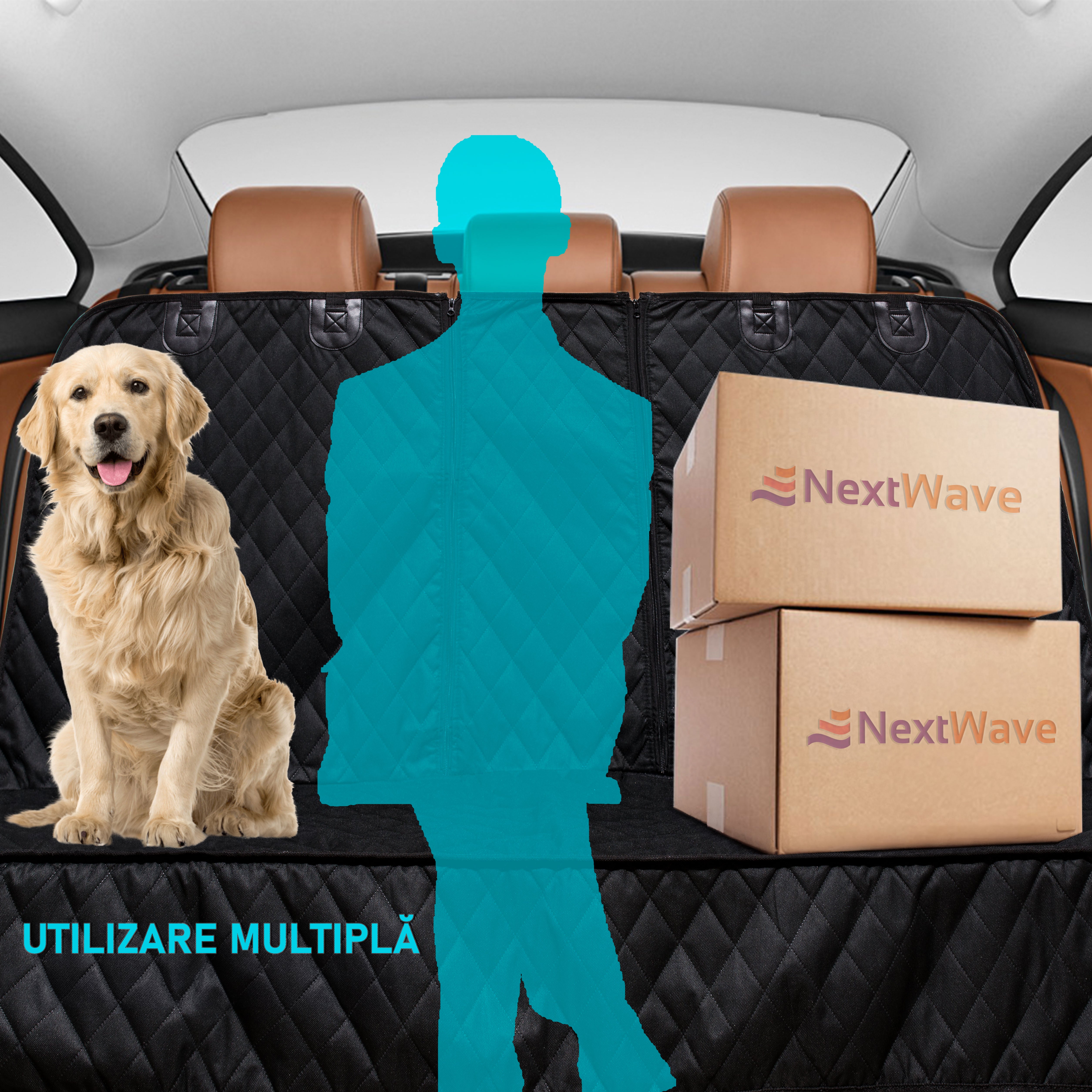 Husa scaune auto pentru transport animale NextWave®️, universala, caini si pisici, taxi, ride sharing, ofera protectie – imaginea 3