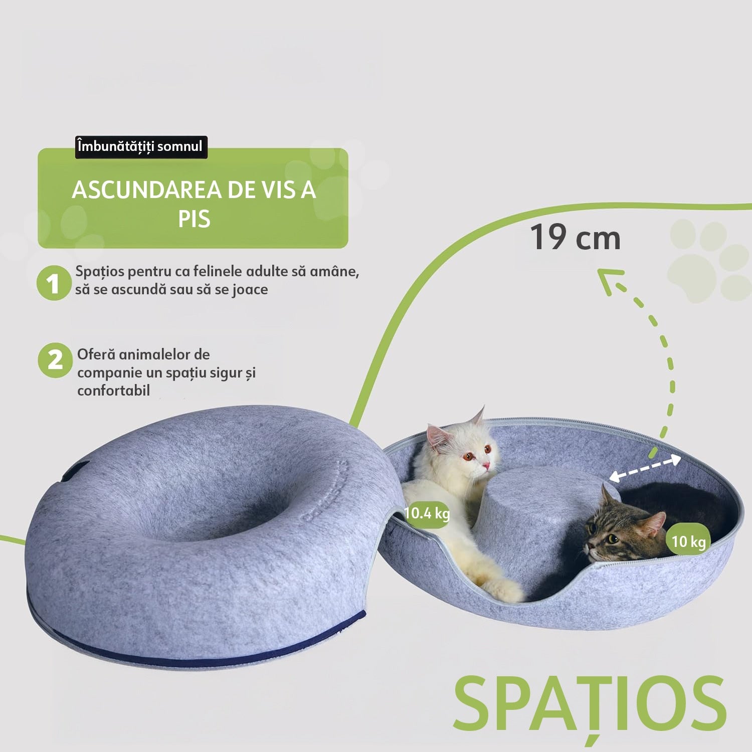 Pat pentru pisici si animale mici NextWave®, Culcus cu fereastra ventilata, design tunel detasabil, rezistent la zgarieturi – imaginea 3