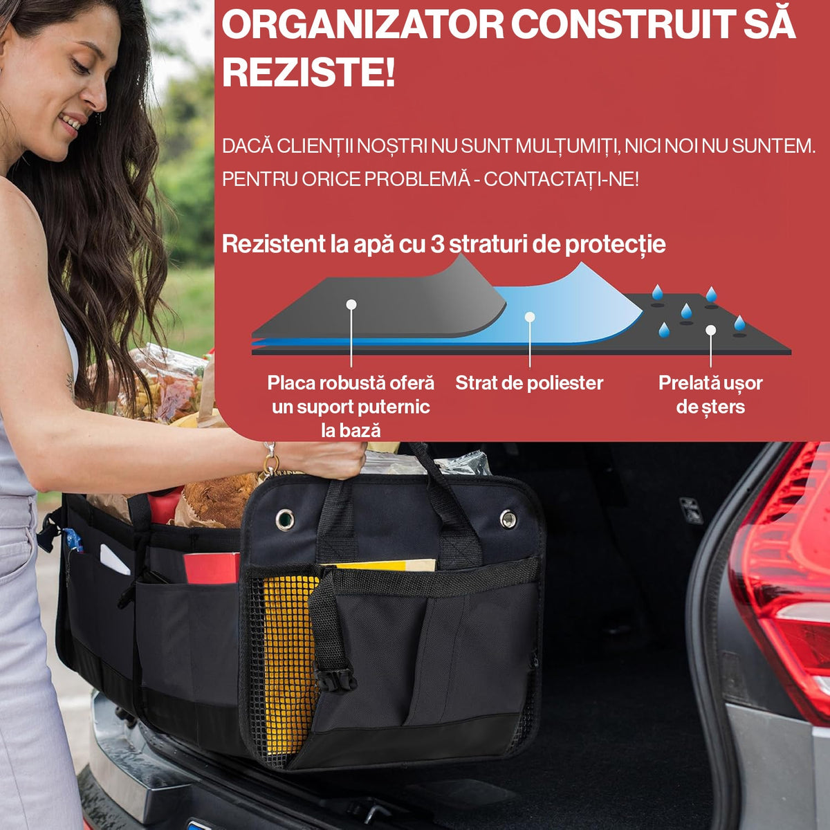 Organizator portbagaj auto pliabil NextWave®️ L, compartimentare personalizabila cu subdivizor detasabil, 2 buzunare mari – imaginea 3
