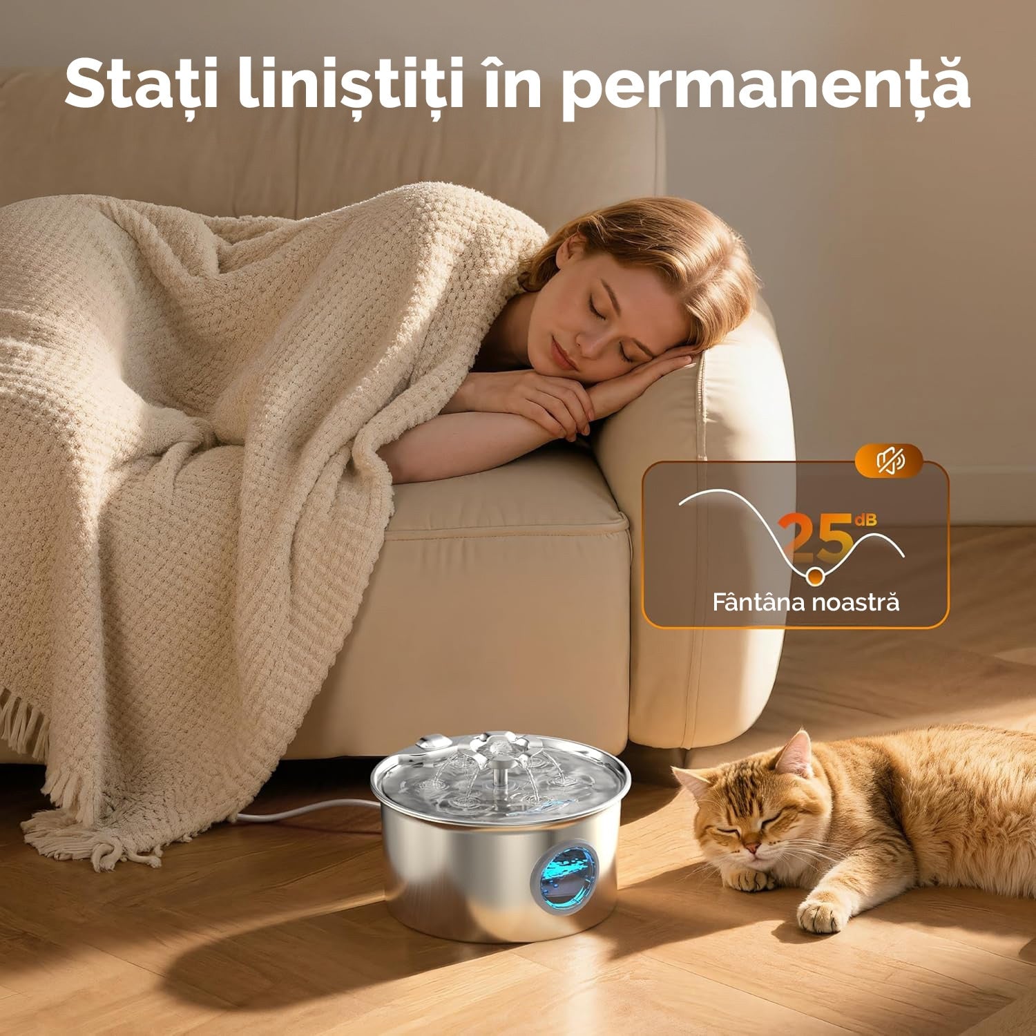 Fantana Apa Pisici si Caini NextWave®, Dispenser Automat din Otel Inoxidabil, Capacitate 2.6L, Fereastra Nivel Apa, Jet – imaginea 3