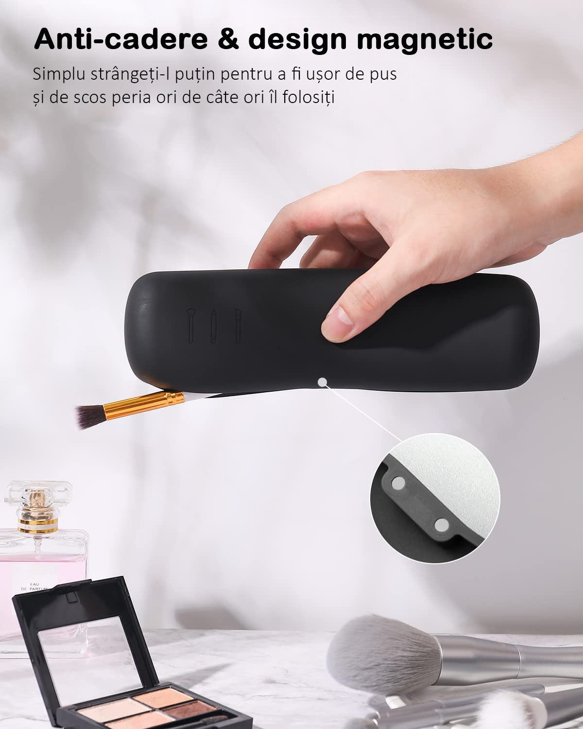 Organizator pensule machiaj pentru calatorii, din silicon anti-cadere, portabil, elegant, usor, inchidere cu magnet – imaginea 3