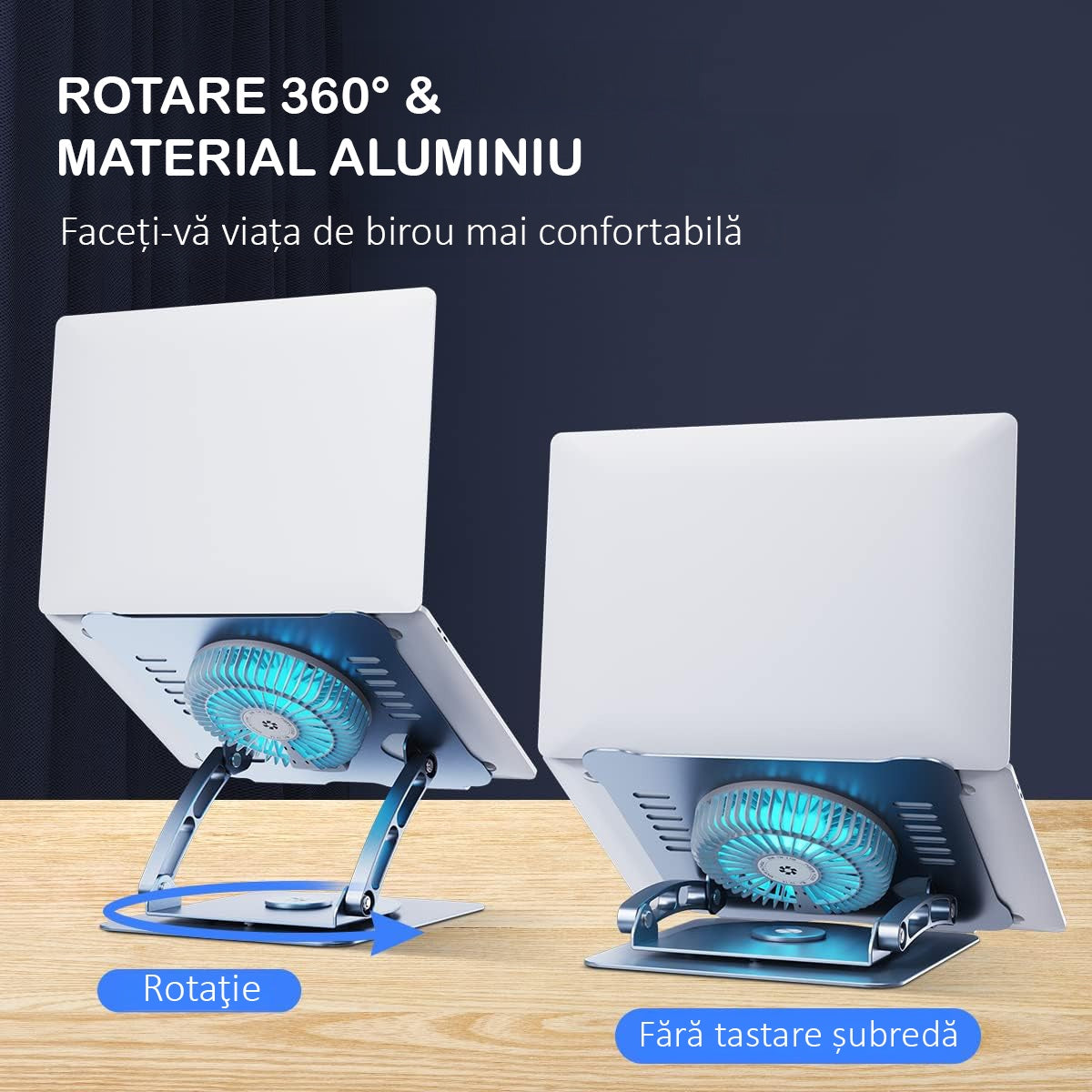 Suport Laptop Ergonomic, cu Sistem de Ventilatie prin Cooler, 3 viteze, Portabil, Stand Reglabil pe Inaltime, pentru Laptop – imaginea 3