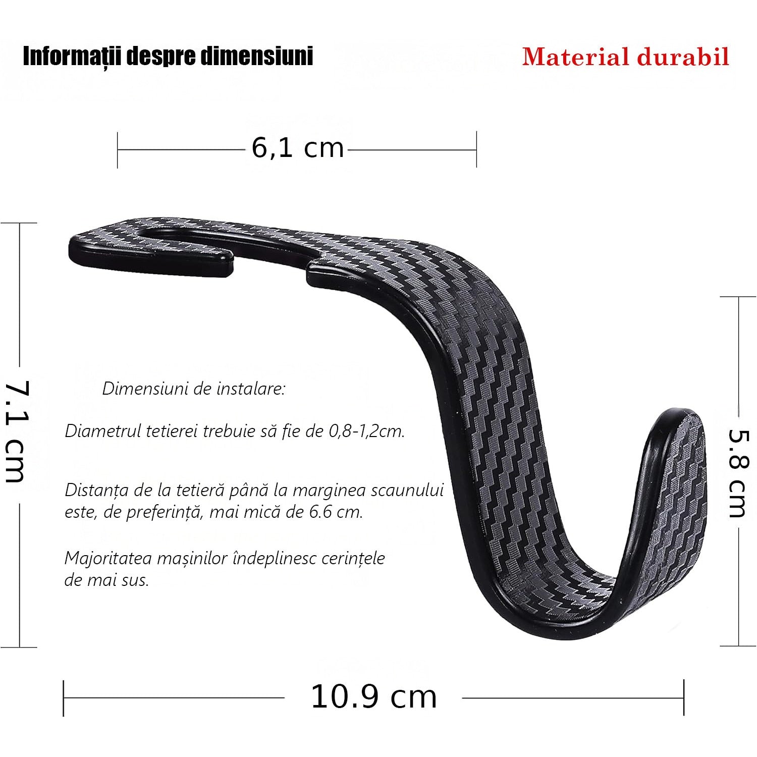 Set 4 carlige spatar auto NextWave®️, textura fibra de carbon, capacitate mare pana la 10 kg, pentru organizare si – imaginea 3