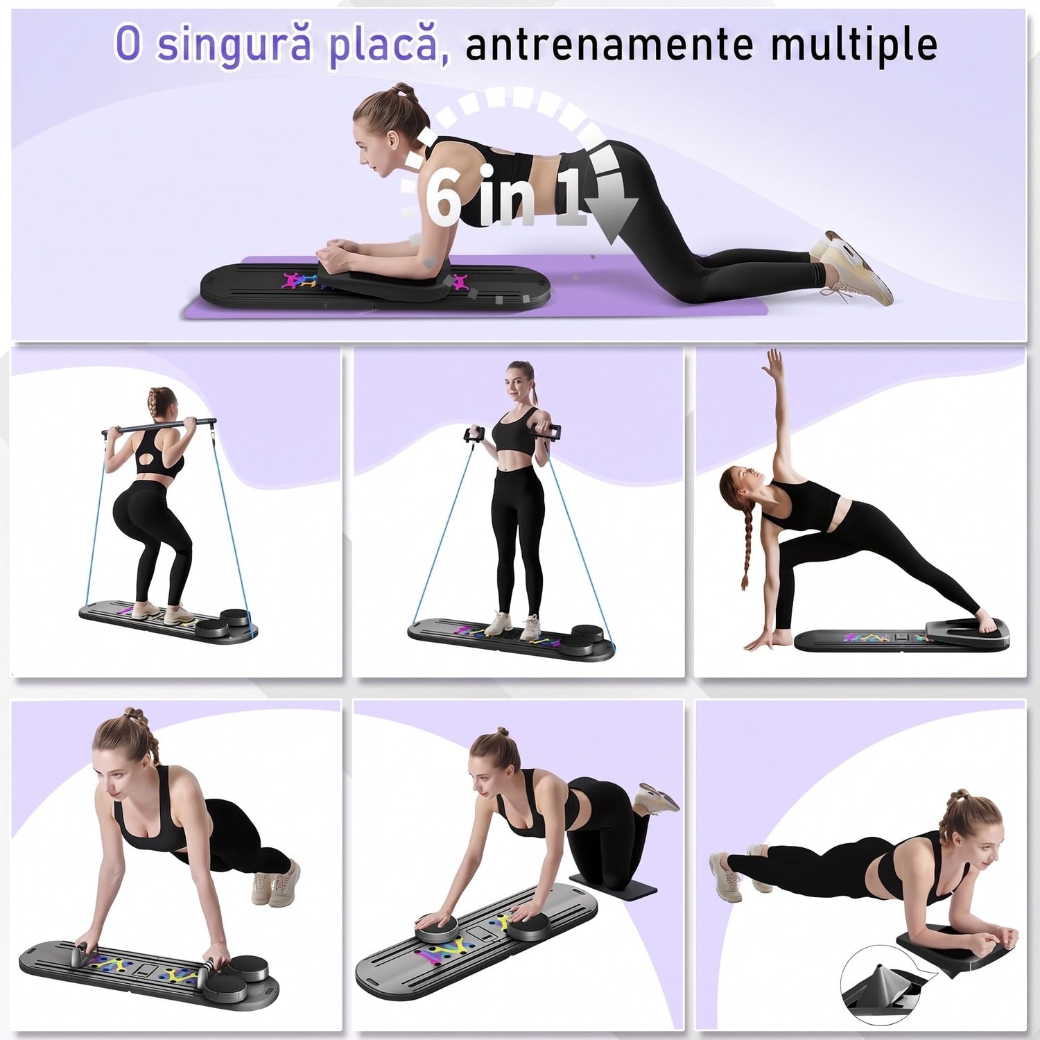 Placa Pilates multifunctionala 6-in-1 NextWave®, antrenament corporal complet si sculptare abdomene, functie rebound, afisaj – imaginea 3