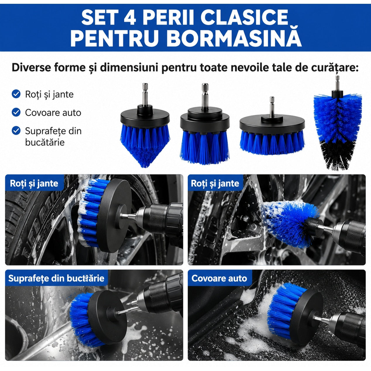 Set detailing auto NextWave®, 36 piese pentru curatare profesionala interior si exterior, perii pentru bormasina, jante – imaginea 3