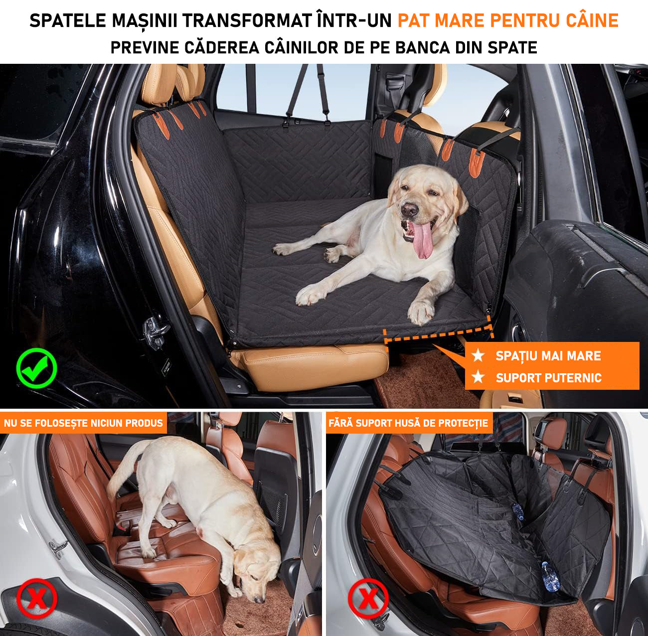 Husa scaune auto protectie si transport animale extinsa NextWave®️, insertie 3 placi pentru caini, pisici de toate taliile – imaginea 3