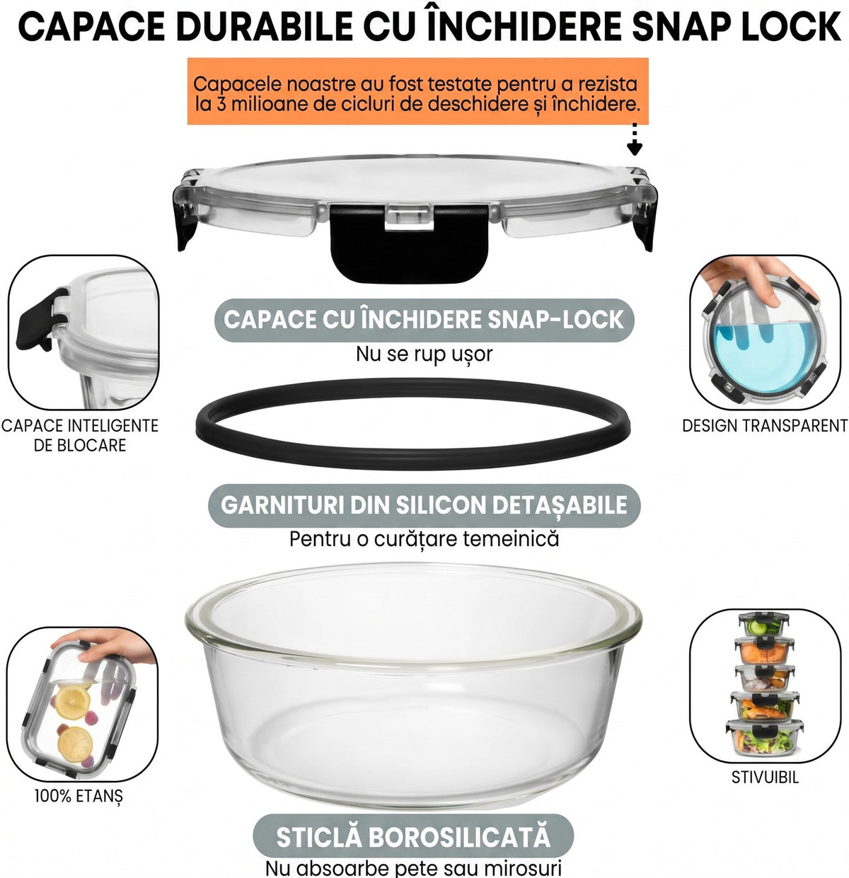 Set 15 Caserole Alimentare din sticla NextWave®️ Capace Etanse, Depozitare Frigider si Congelator, Potrivite pentru – imaginea 3