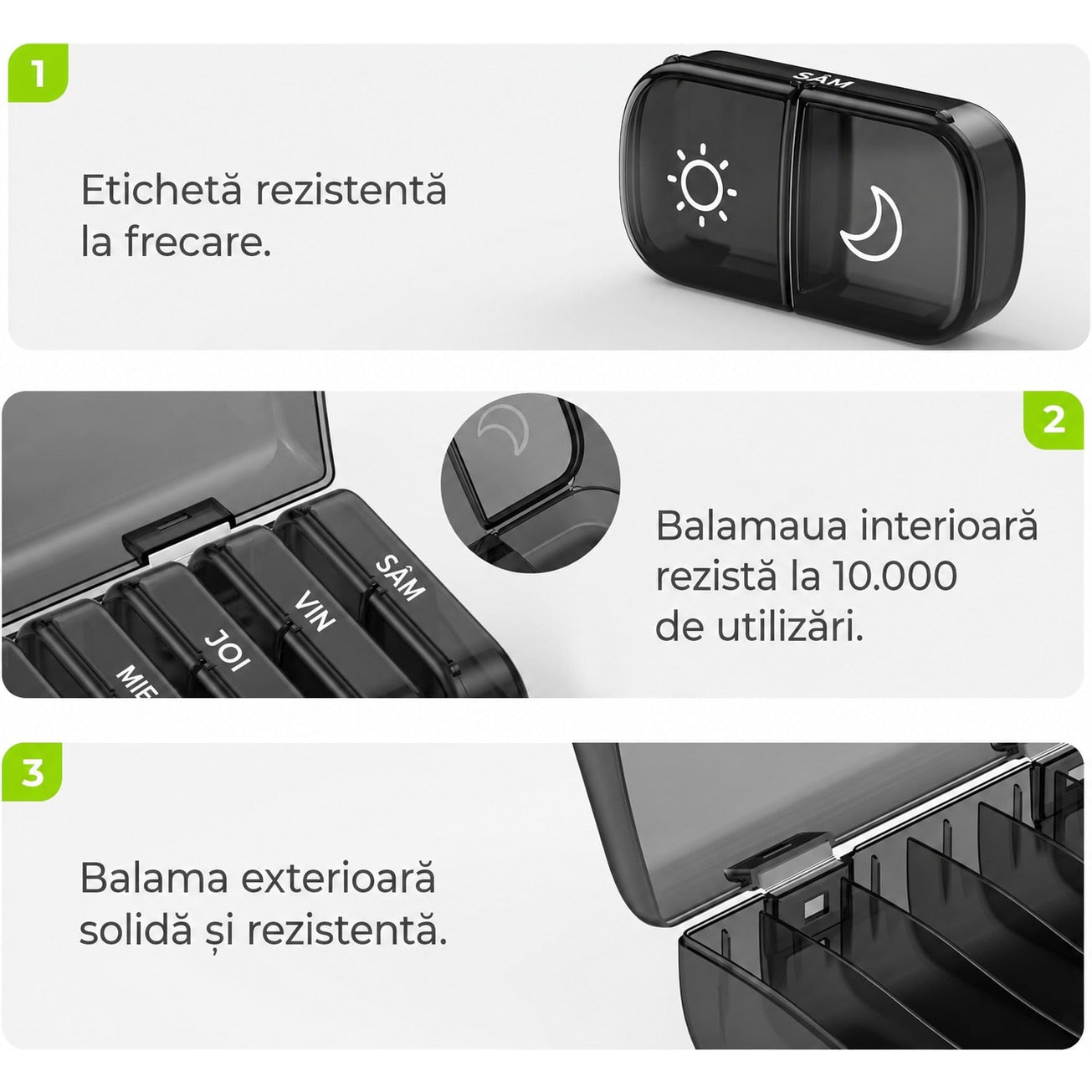 Organizator medicamente NextWave®, cutie saptamanala cu 7 recipiente detasabile si 14 compartimente AM/PM, deschidere la – imaginea 3